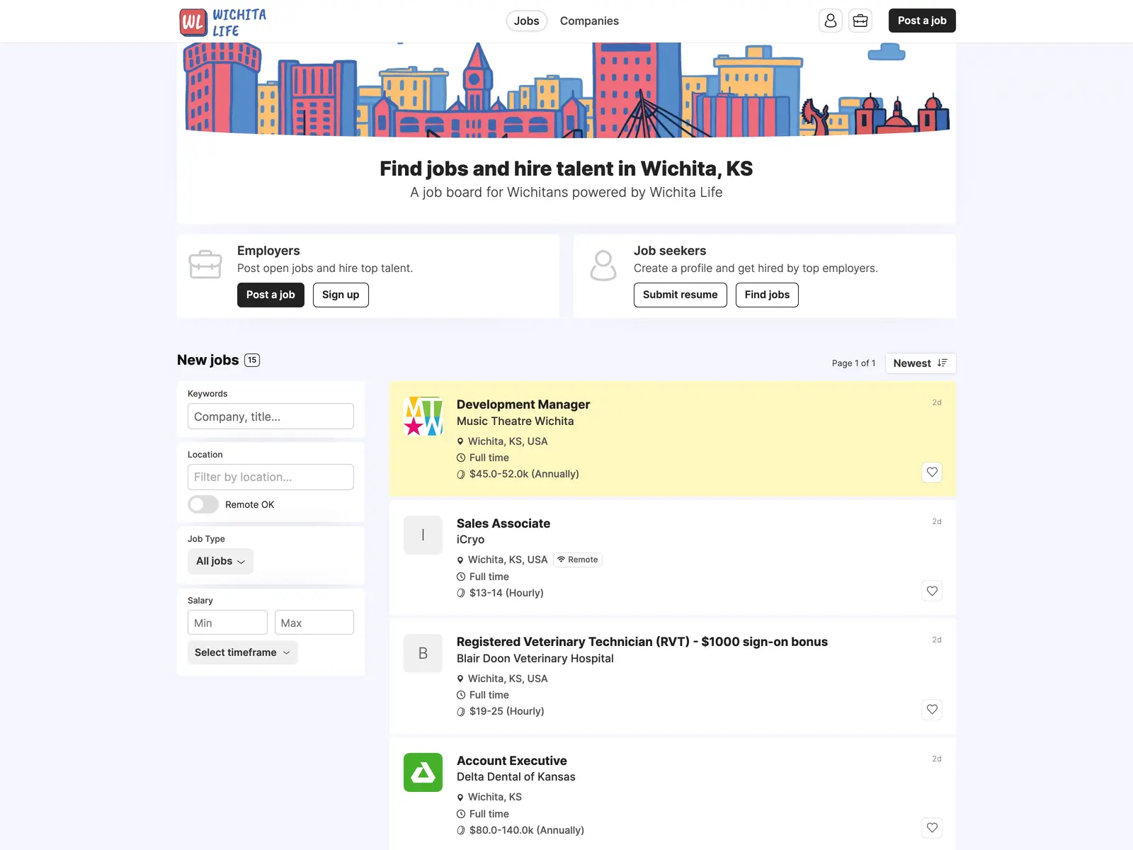 Screenshot of Wichita Life Jobs