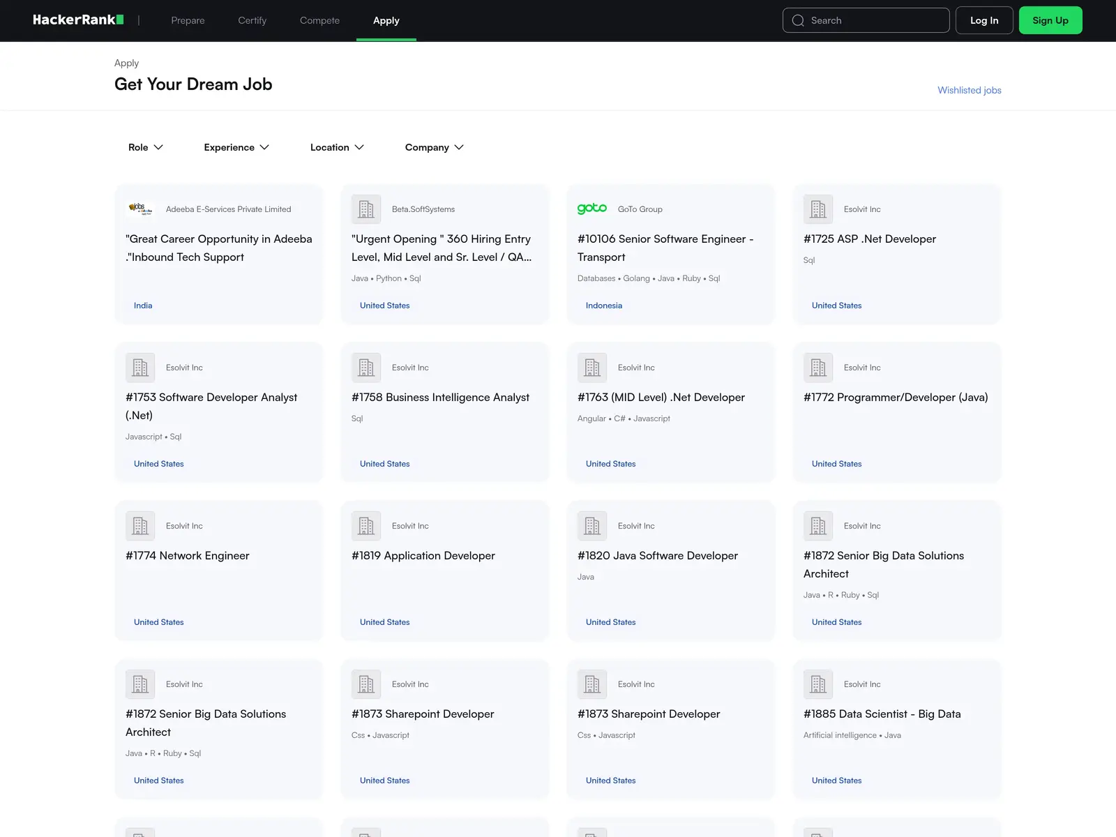 Screenshot of Apply | HackerRank