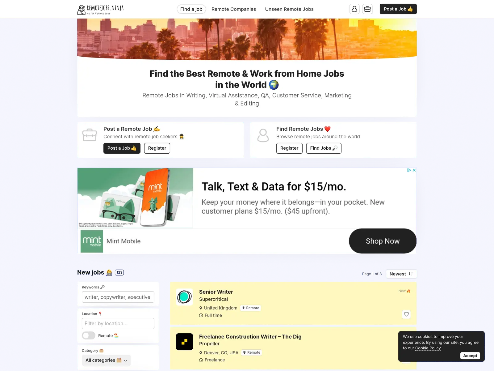 Screenshot of remotejobs.ninja