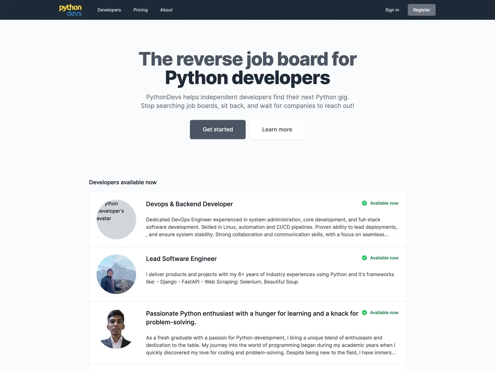 Screenshot of PythonDevs