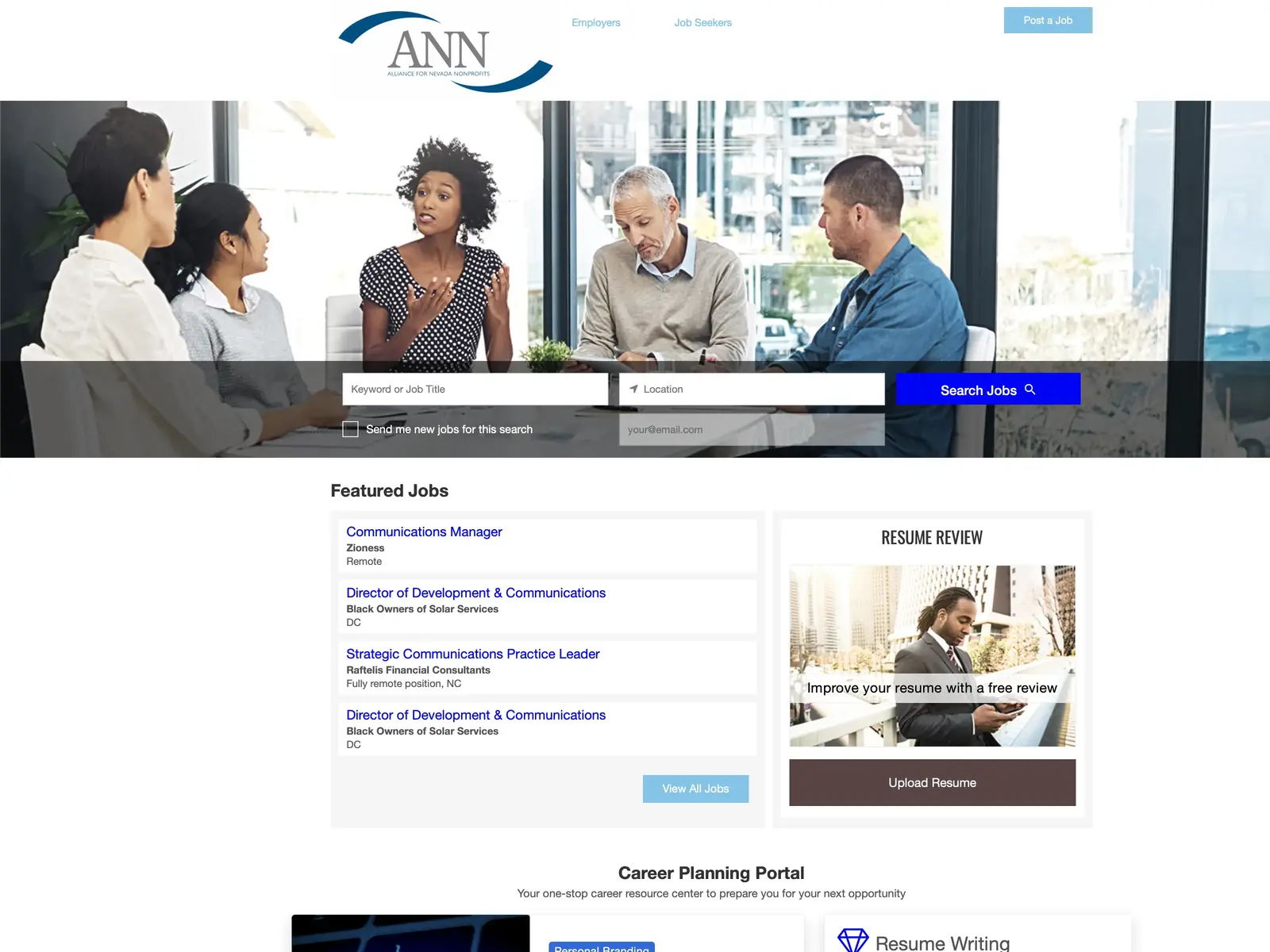 Screenshot of Nonprofit Jobs - Alliance For Nevada Nonprofits