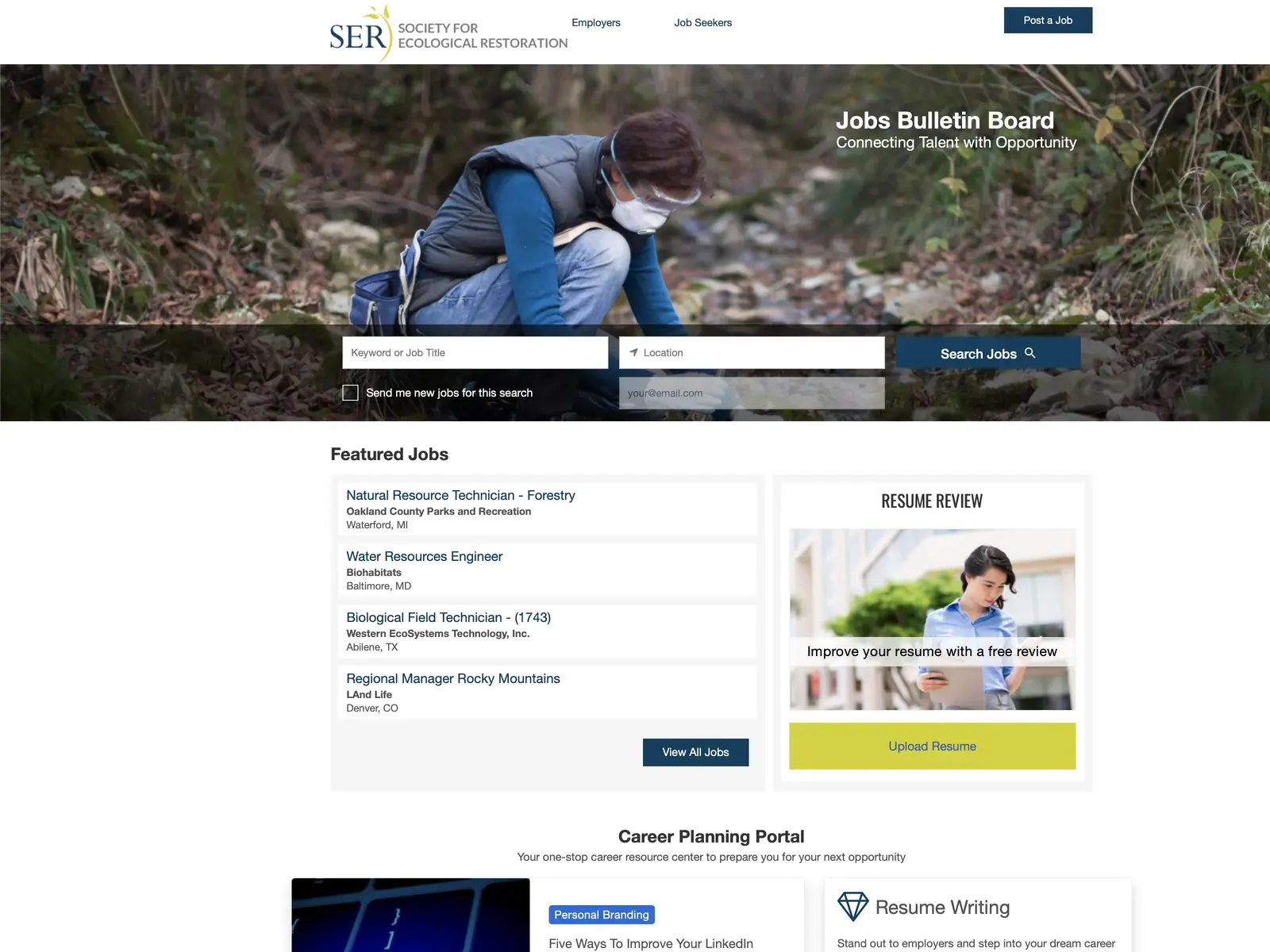 Screenshot of SER Jobs Bulletin Board
