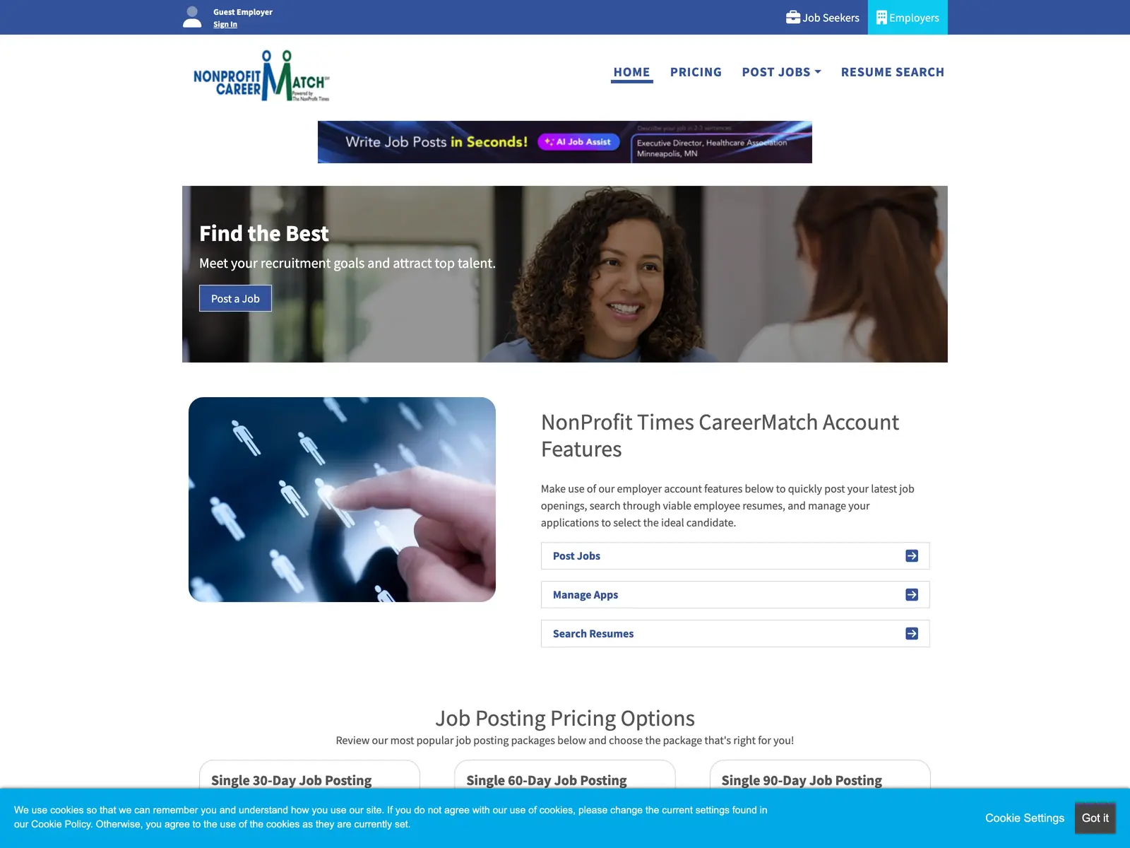 Screenshot of Nonprofit Times CareerMatch