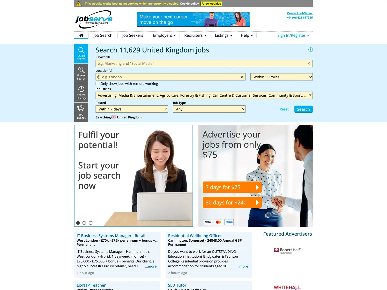 Screenshot of JobServe