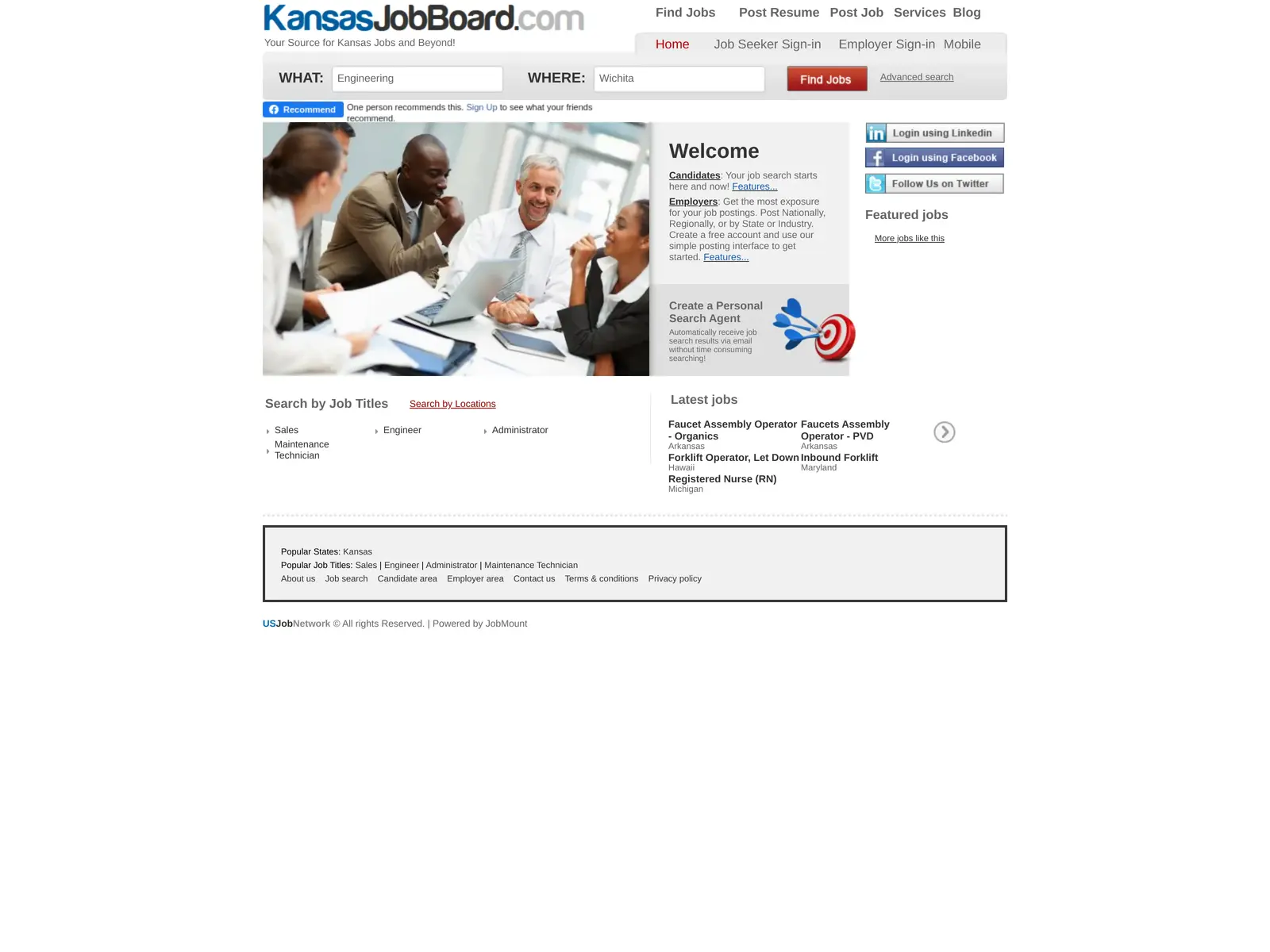 Screenshot of KansasJobBoard.com