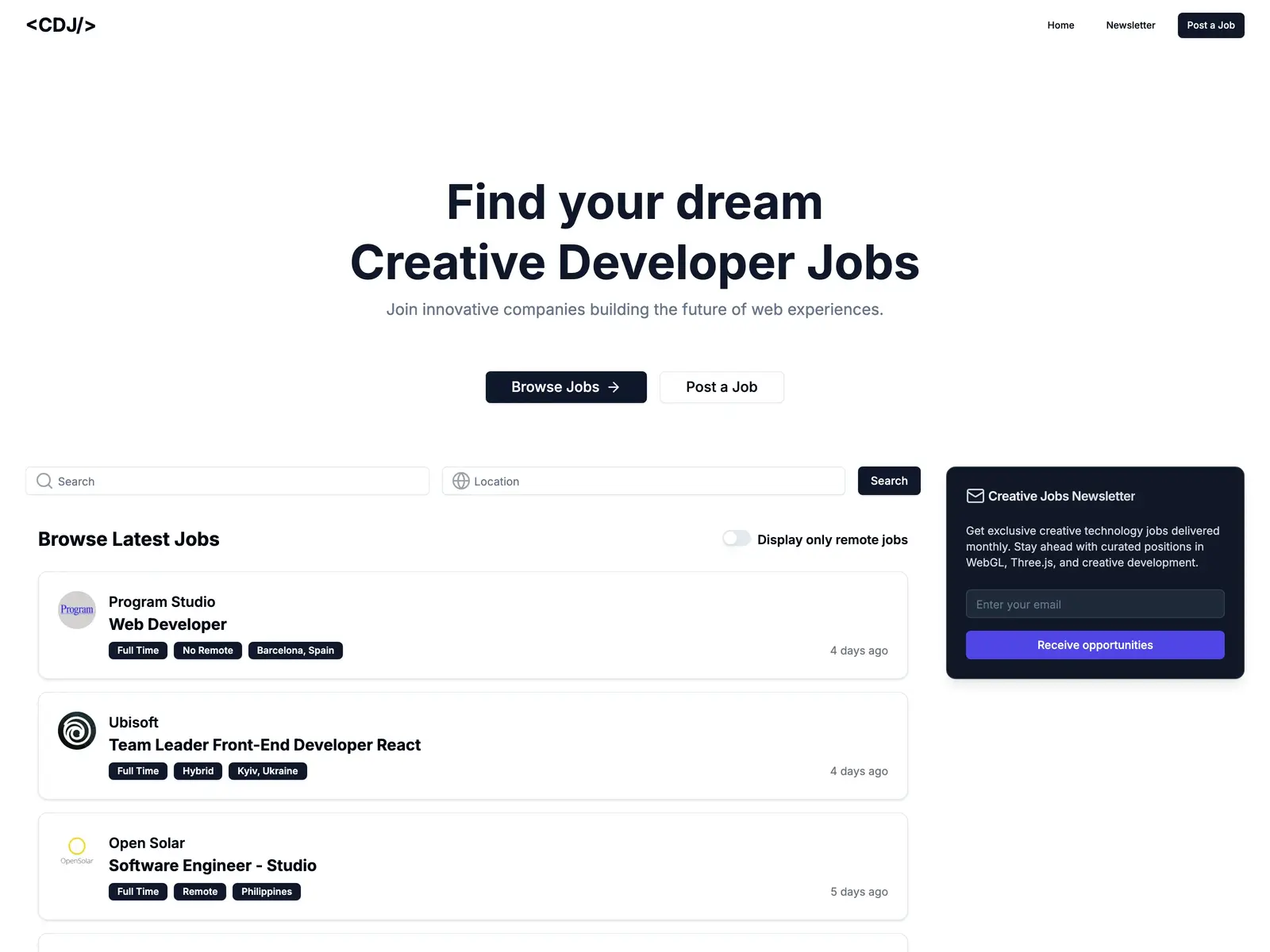 Screenshot of CreativeDevJobs