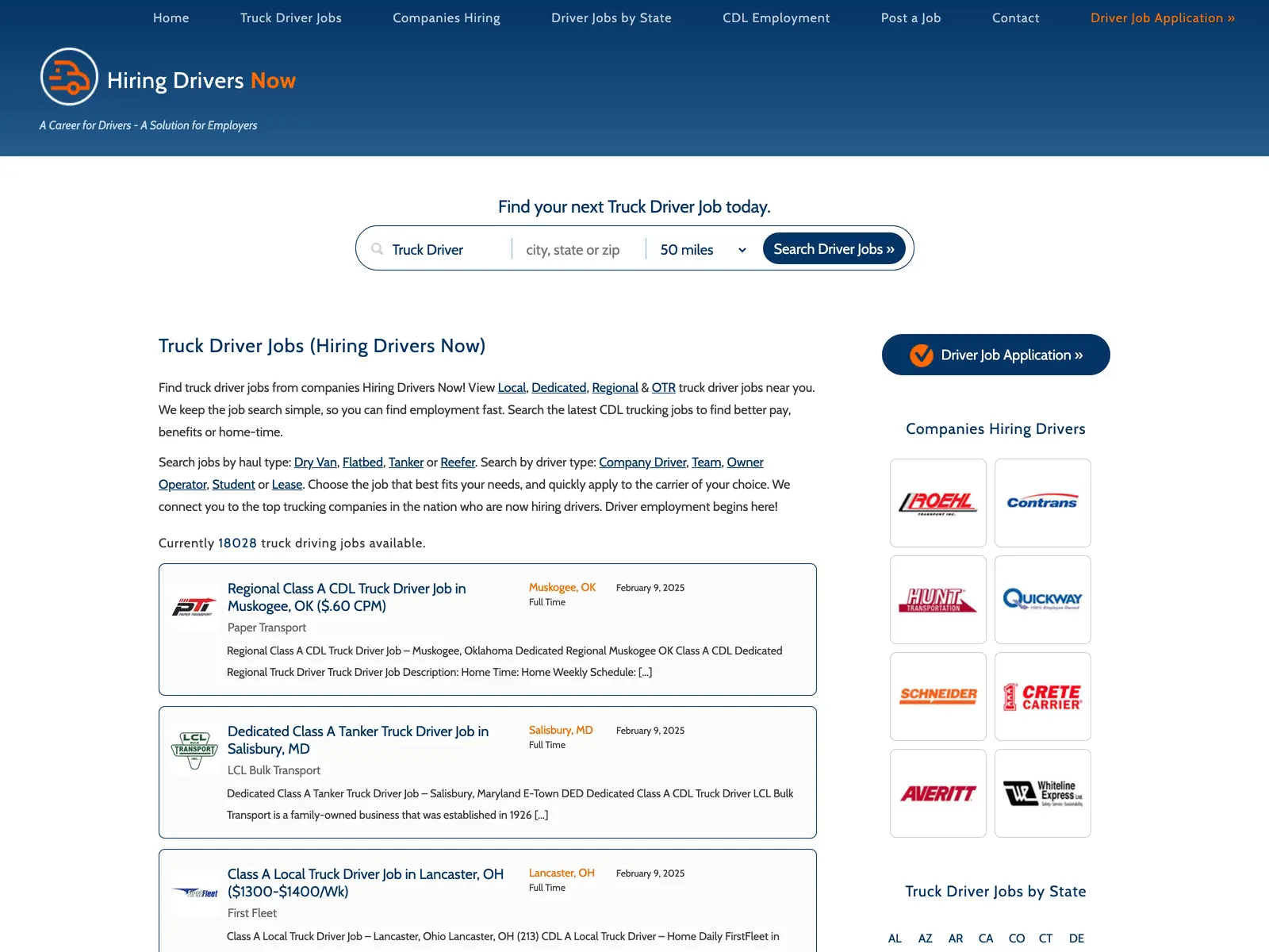 Screenshot of Hiring Drivers Now