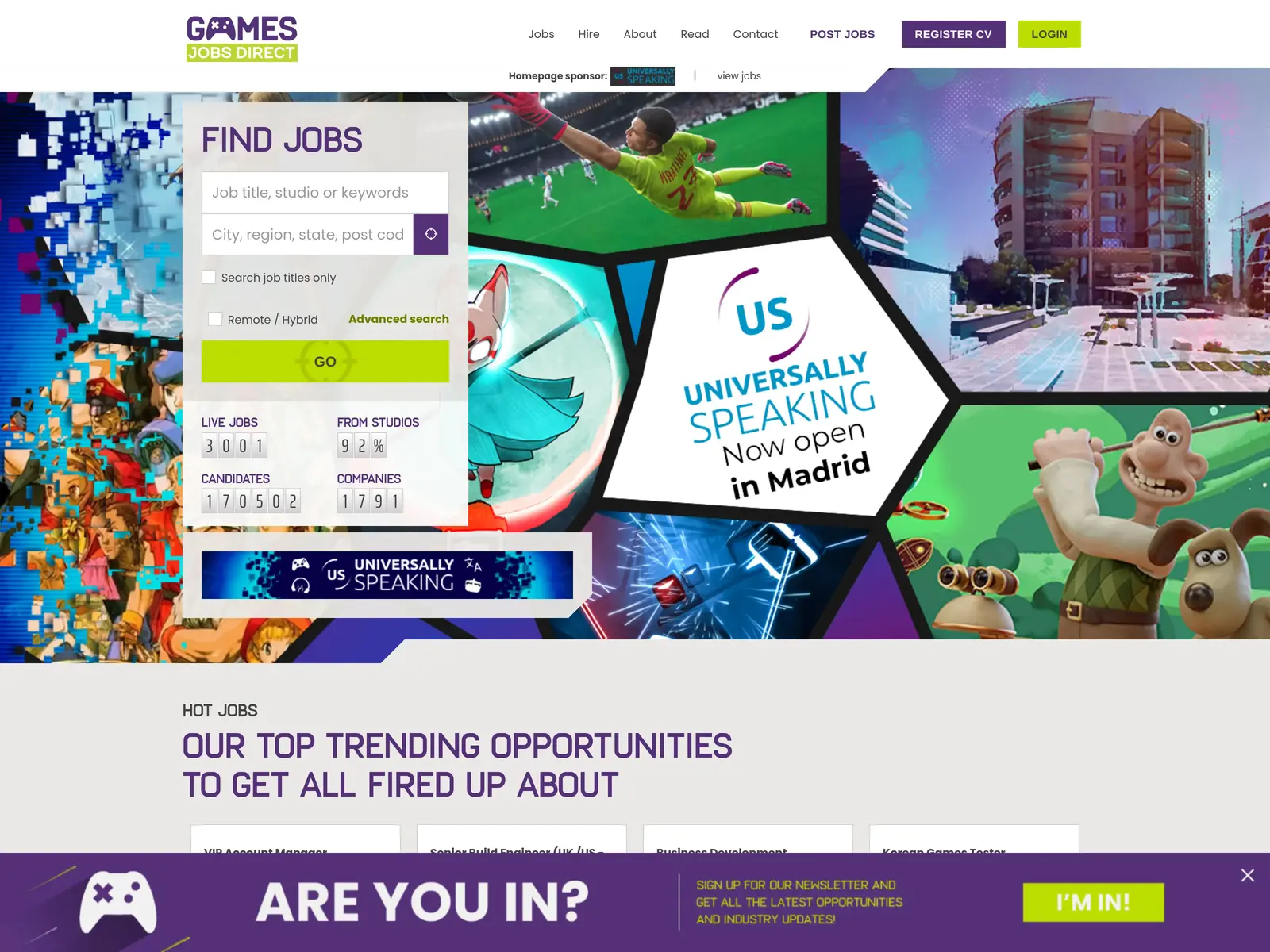 Screenshot of GamesJobsDirect