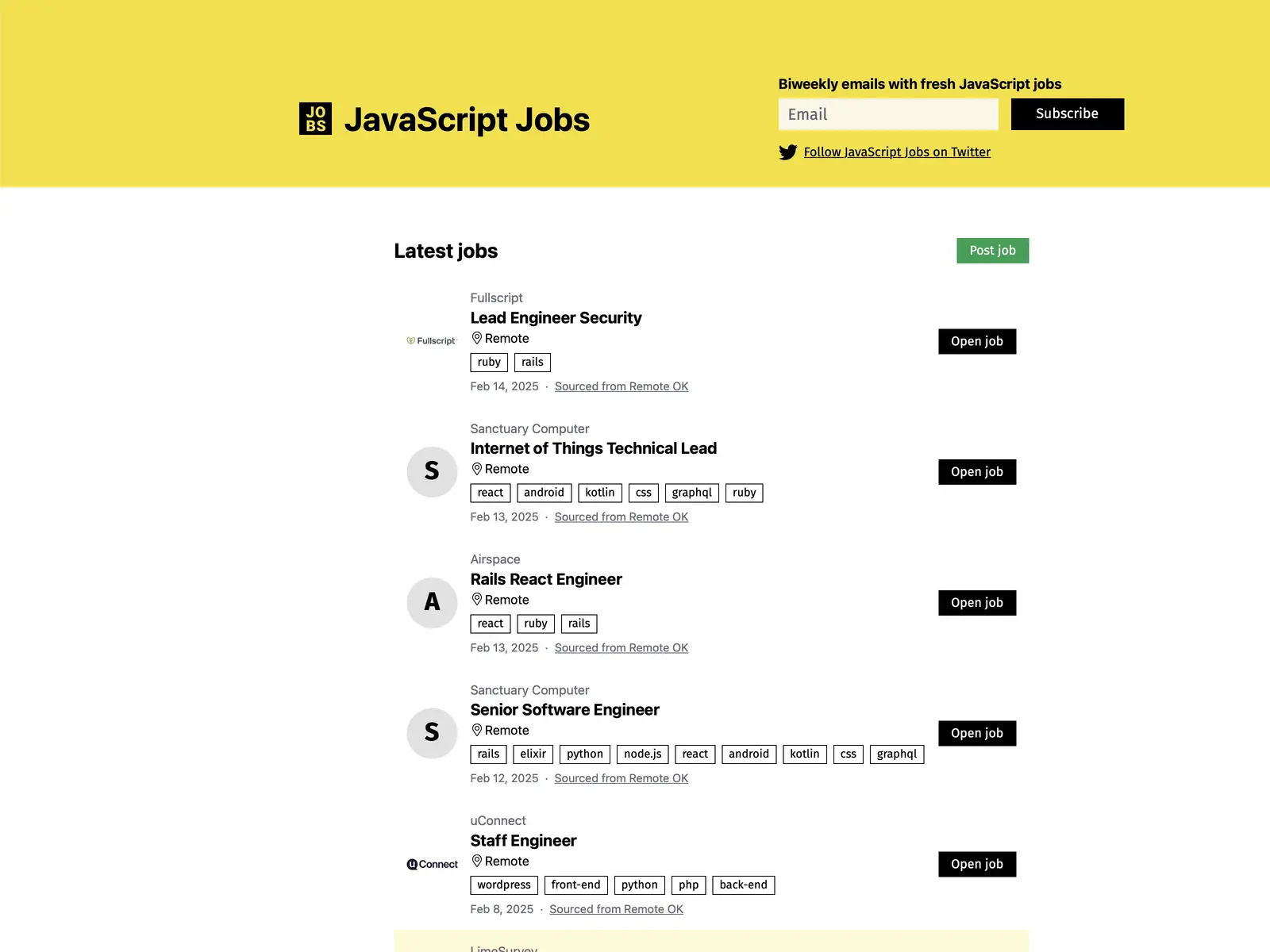 Screenshot of JavaScript Jobs by date-fns