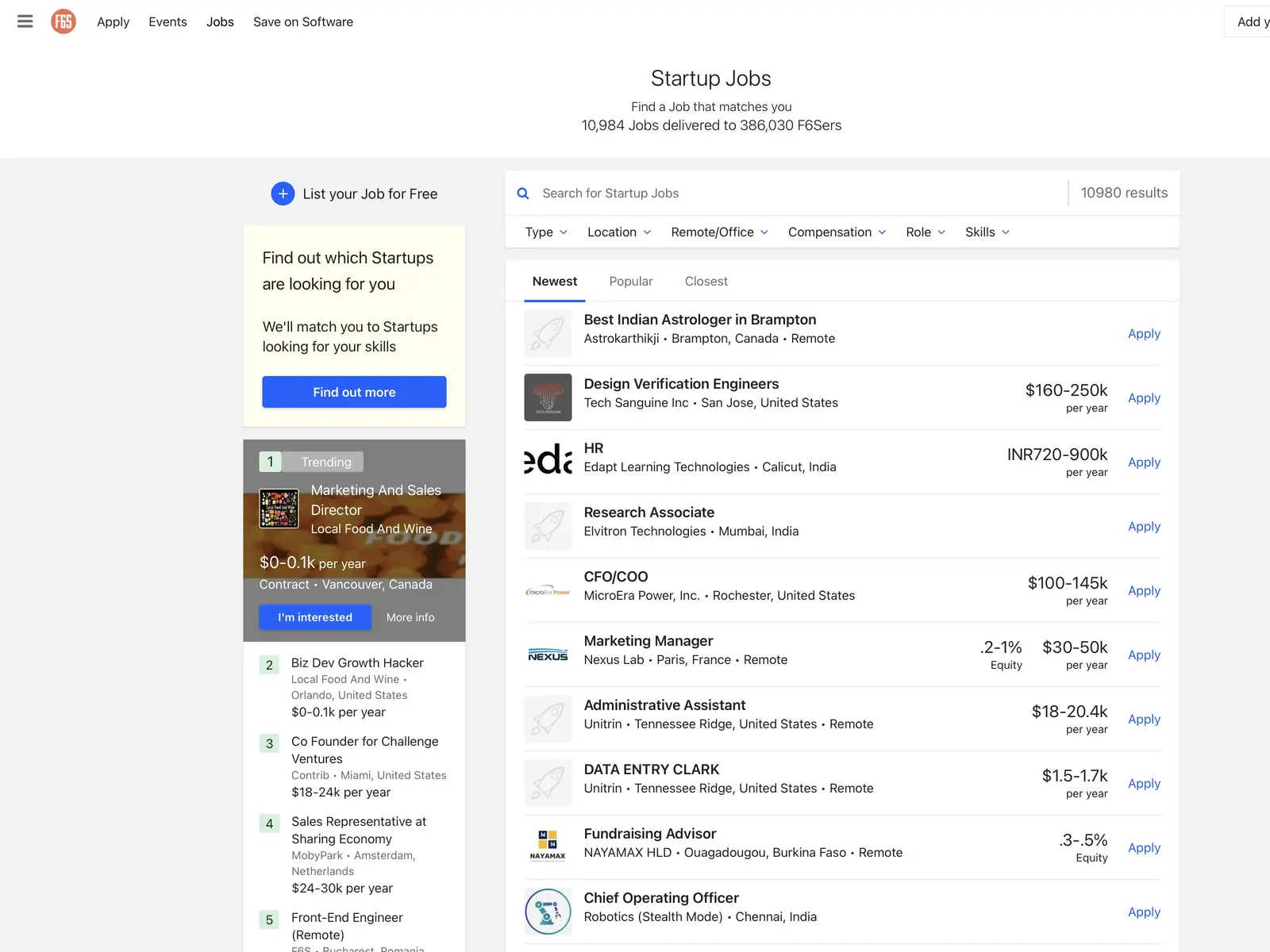 Screenshot of F6S