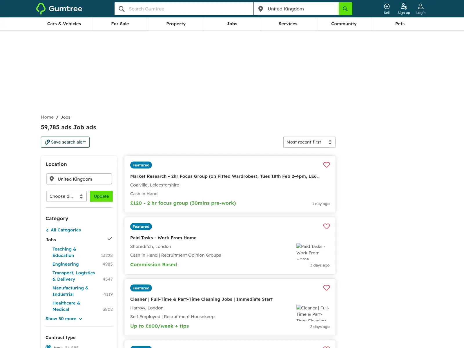 Screenshot of Gumtree Jobs