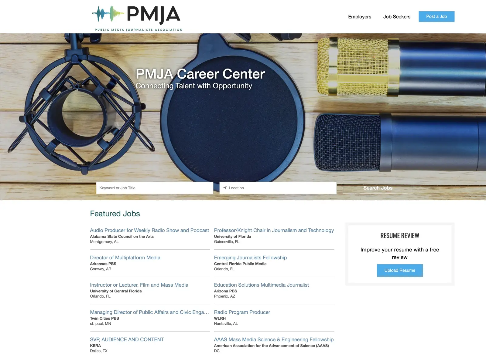 Screenshot of PMJA Career Center