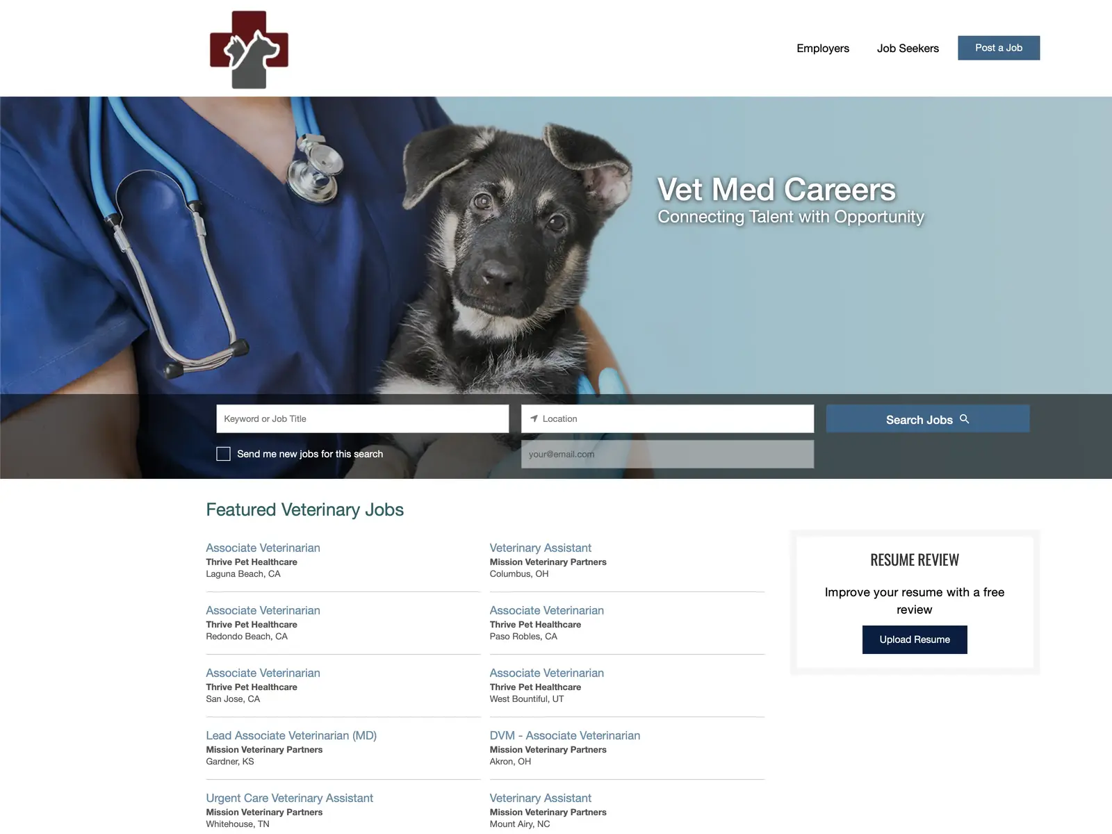 Screenshot of VetMed Careers