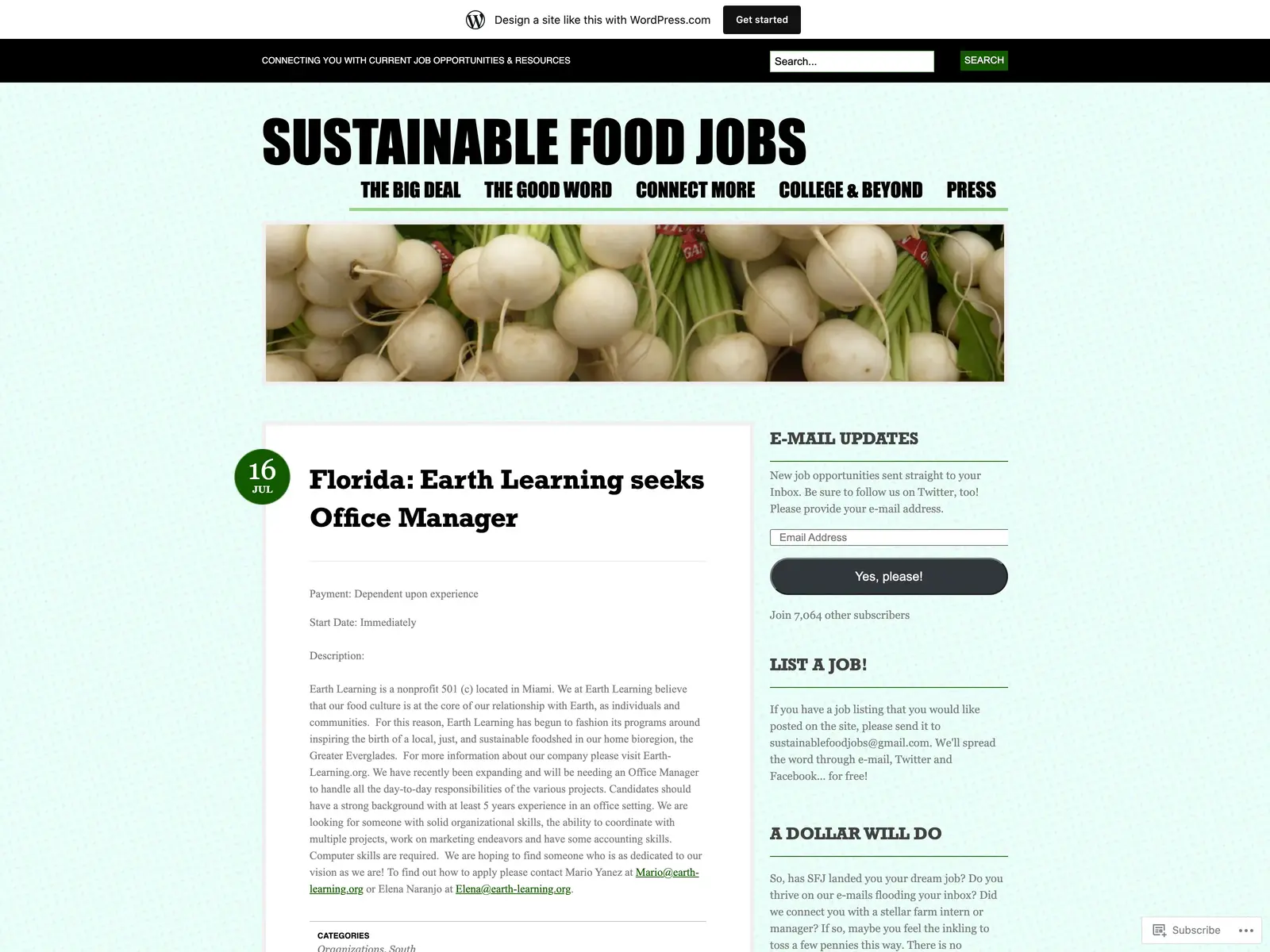 Screenshot of Sustainable Food Jobs