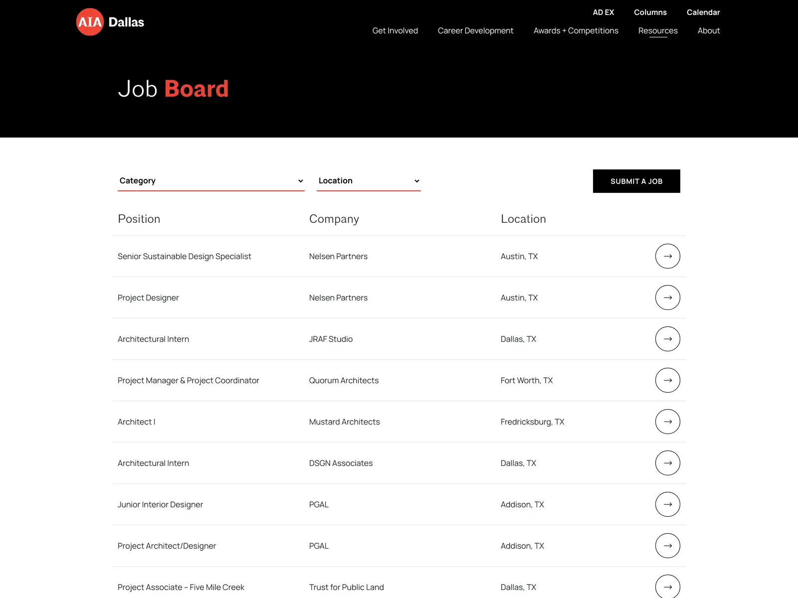 Screenshot of AIA Dallas Job Board