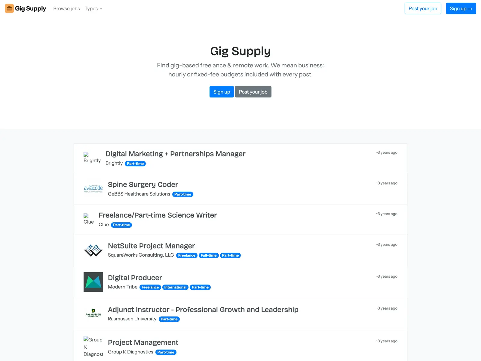 Screenshot of Gig Supply