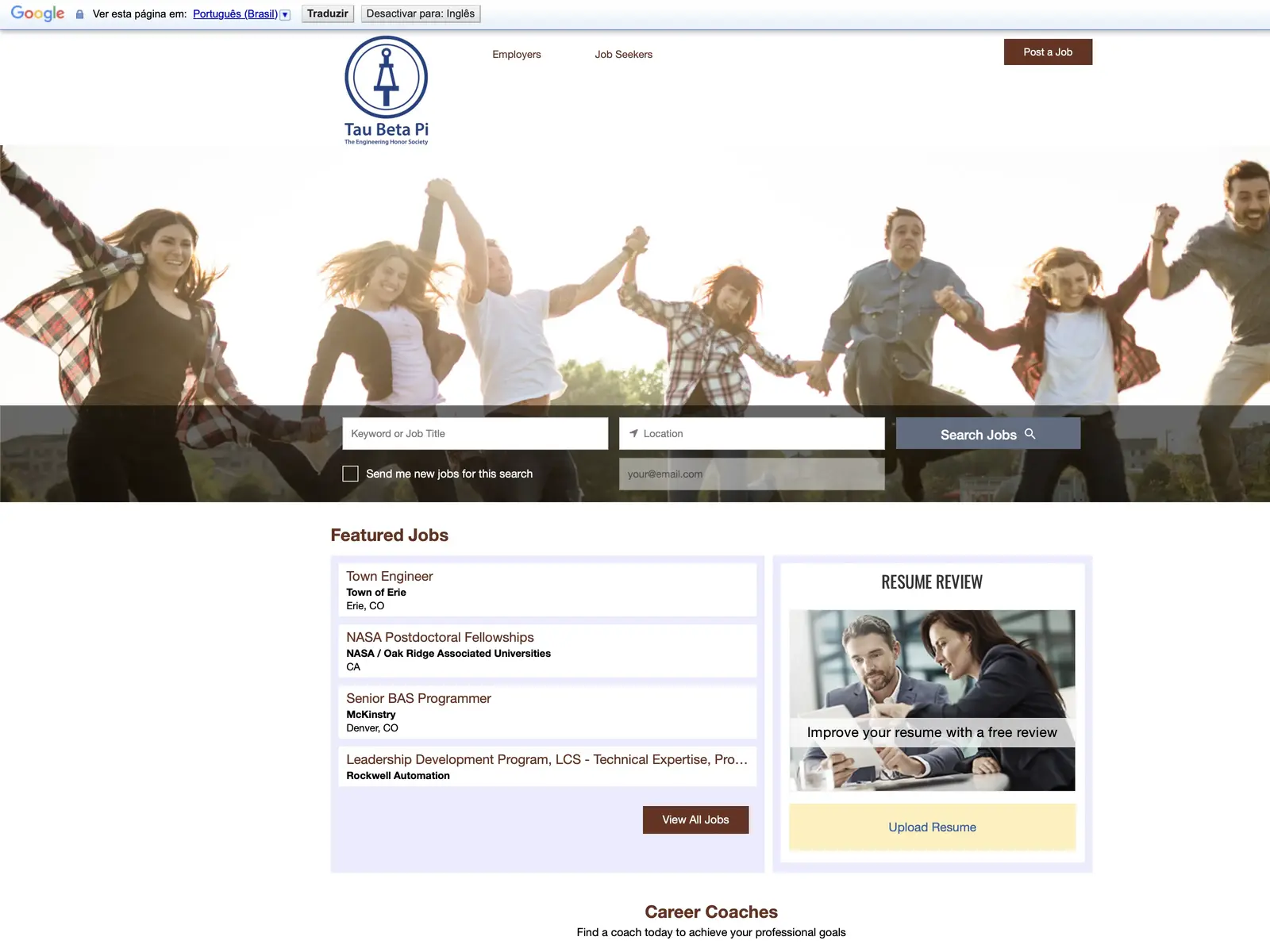 Screenshot of Tau Beta Pi Engineering Job Board