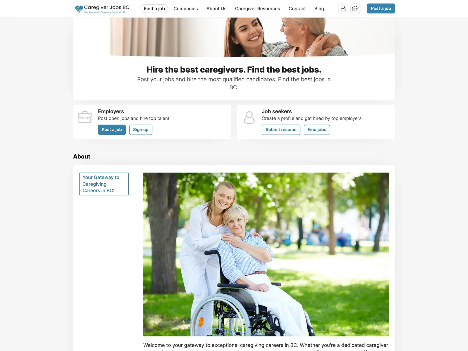 Screenshot of Caregiver Jobs BC