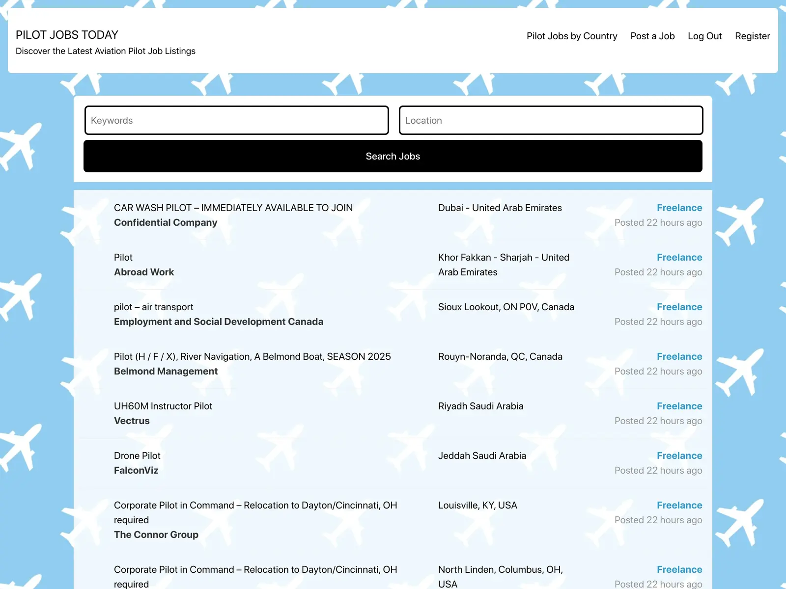 Screenshot of Pilot Jobs Today
