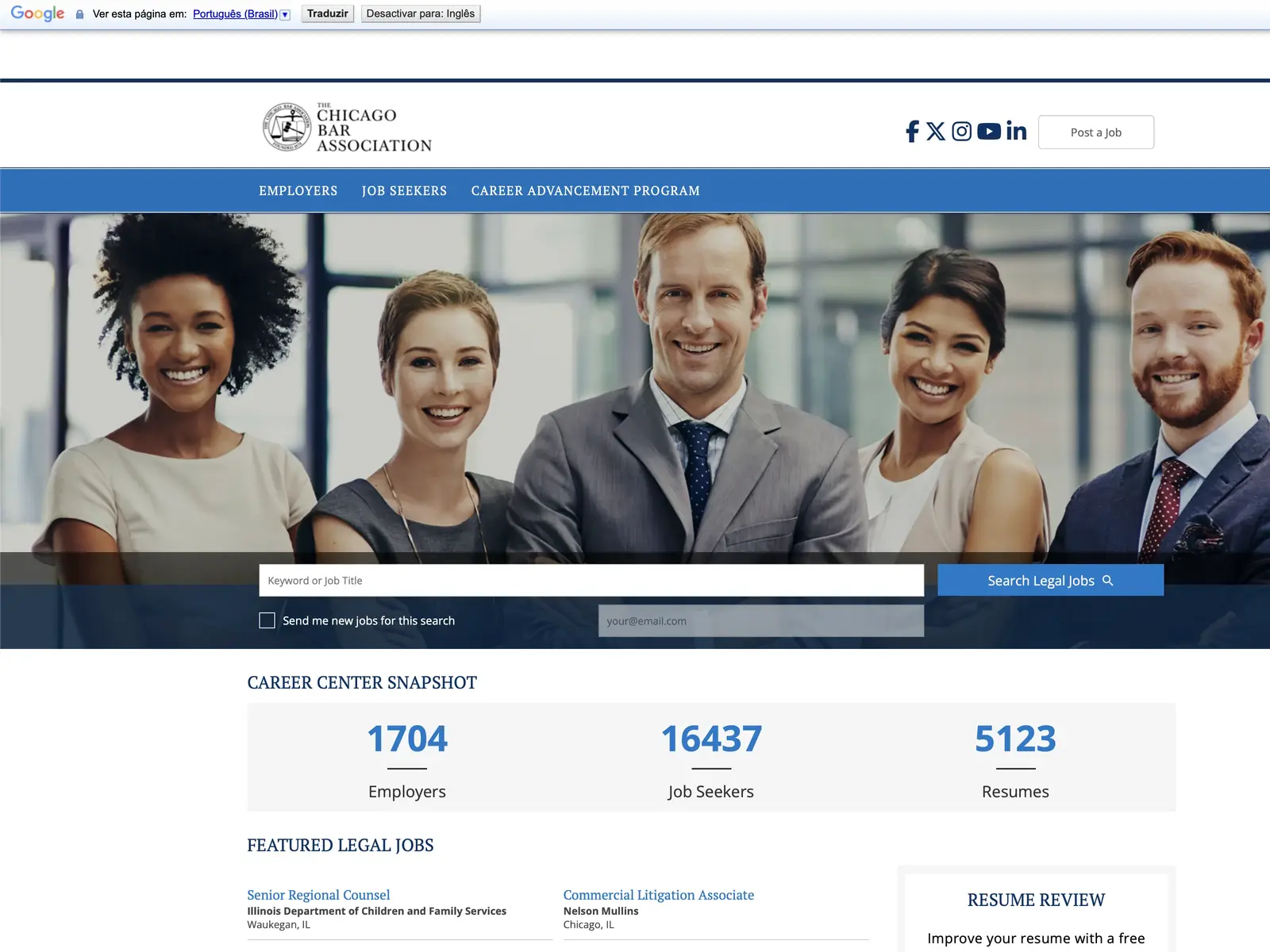 Screenshot of Legal Jobs - The Chicago Bar Association