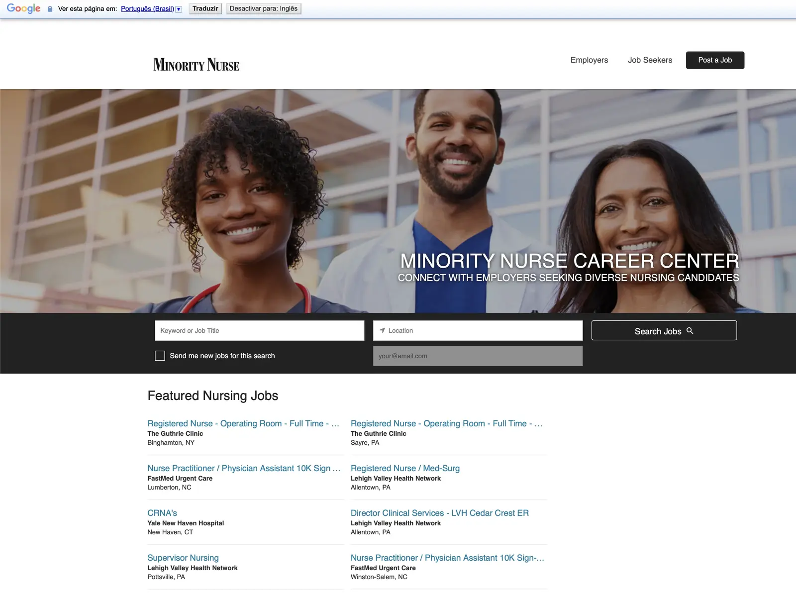 Screenshot of Minority Nurse Career Center