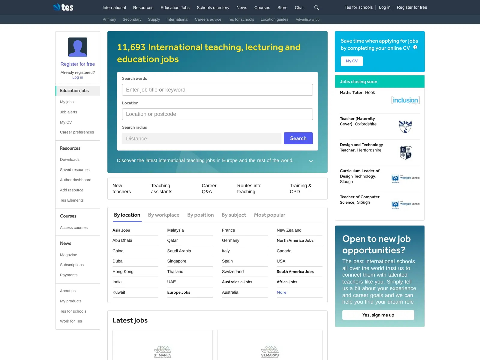 Screenshot of Tes Jobs