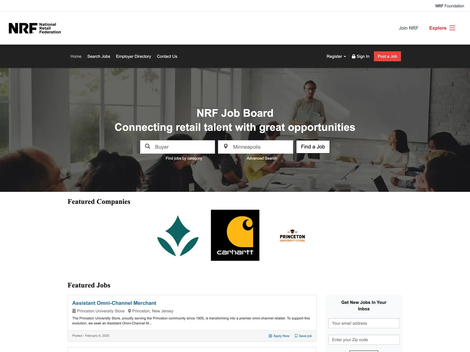 Screenshot of NRF Job Board