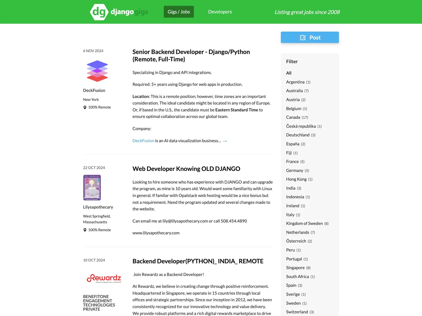 Screenshot of Djangogigs
