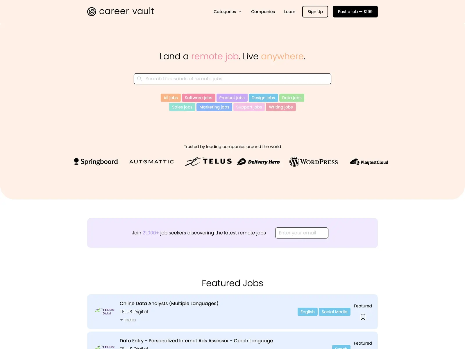 Screenshot of Career Vault