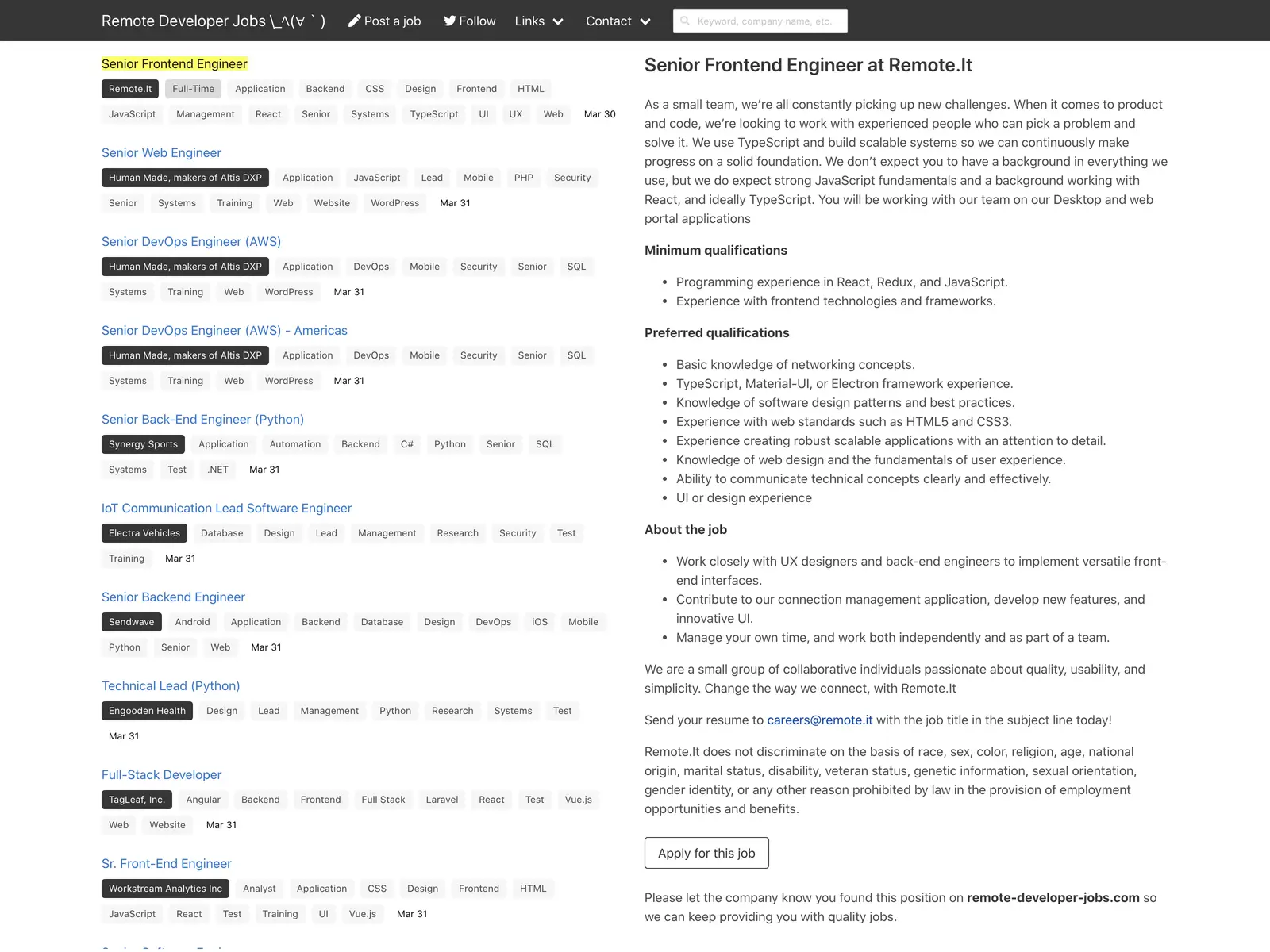 Screenshot of Remote Developer Jobs