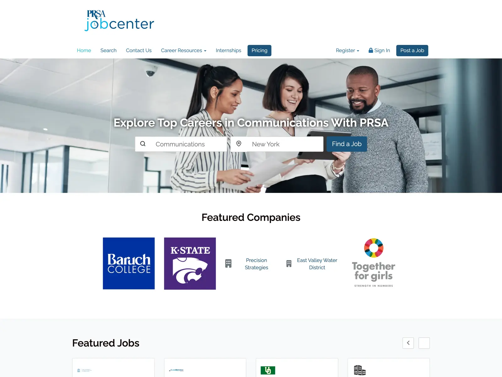Screenshot of PRSA Jobcenter