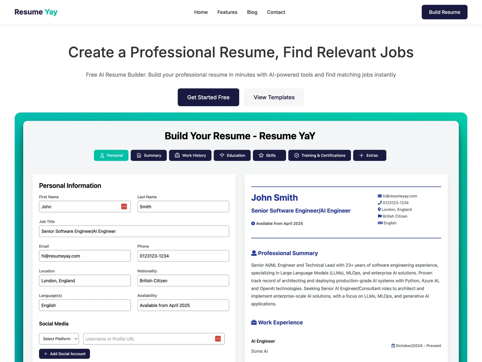 Screenshot of ResumeYay