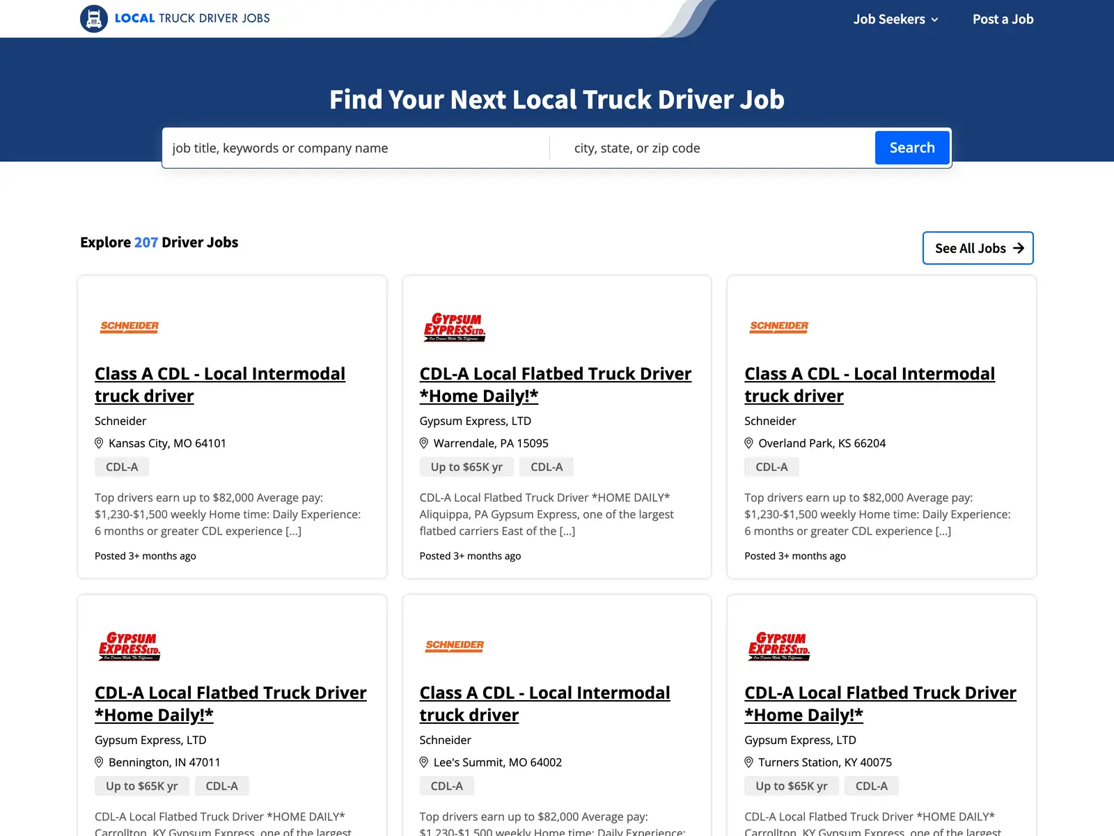 Screenshot of Local Truck Driver Jobs
