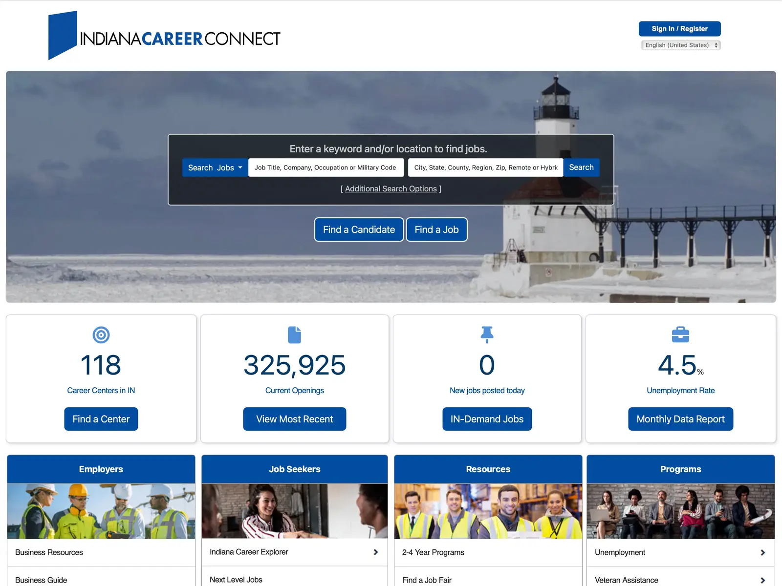 Screenshot of Indiana Career Connect