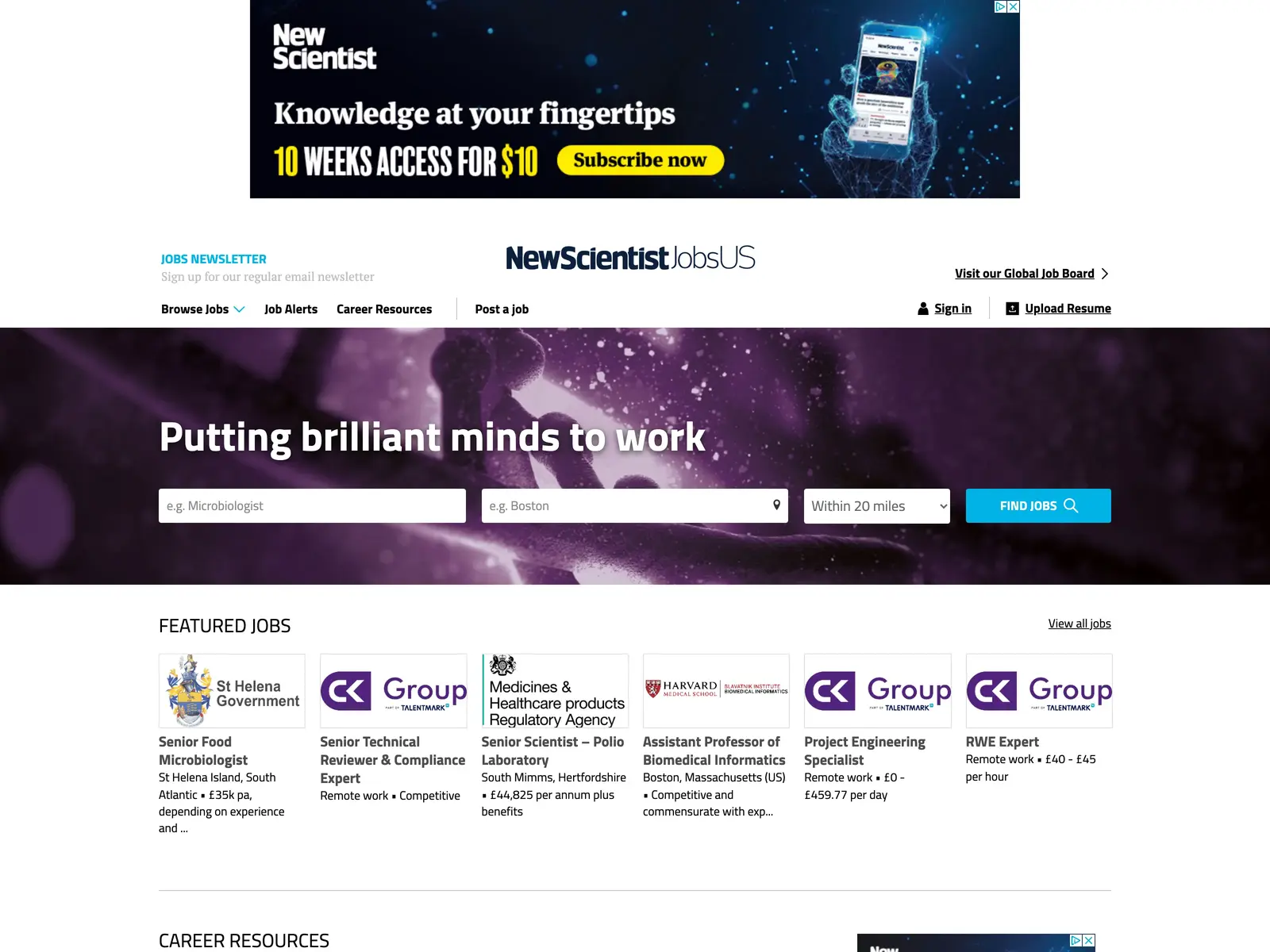 Screenshot of New Scientist Jobs