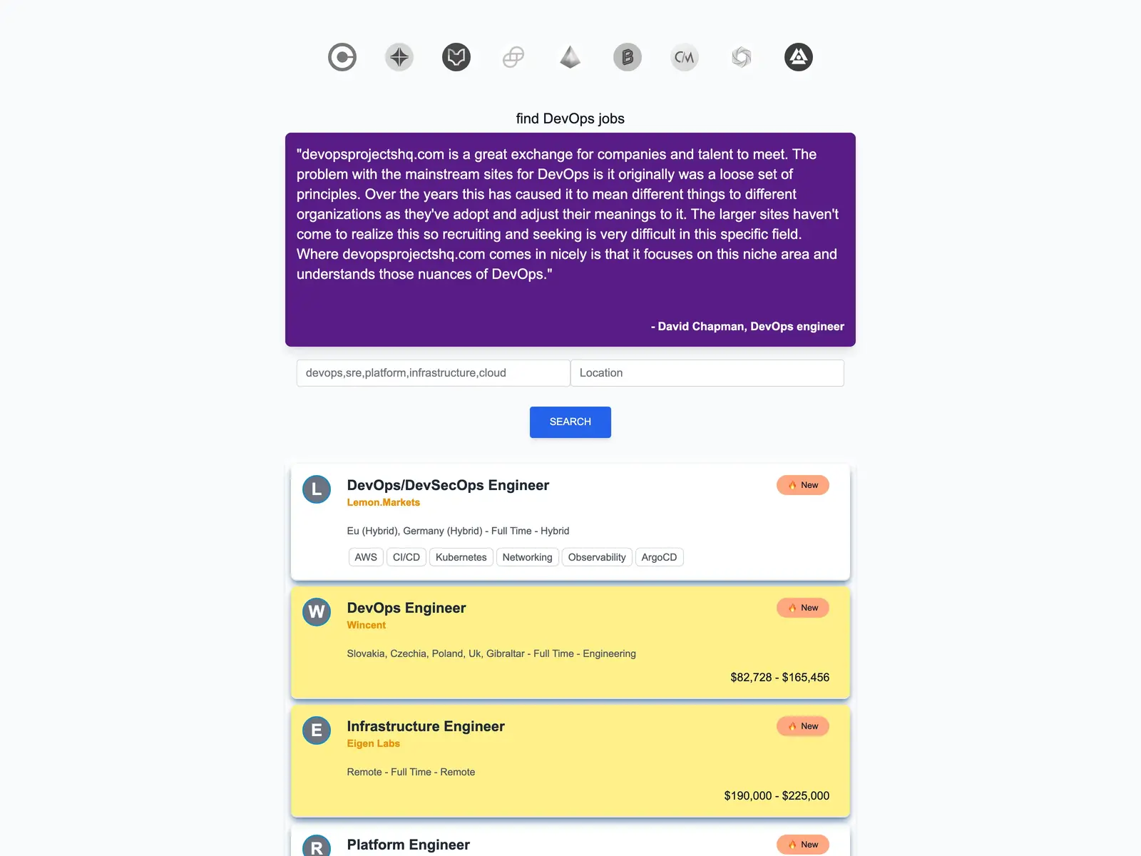 Screenshot of DevOpsProjectsHQ