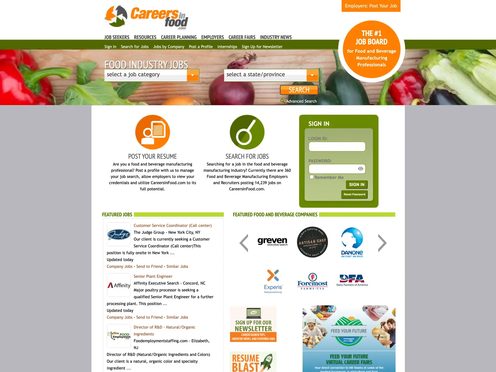 Screenshot of CareersInFood.com