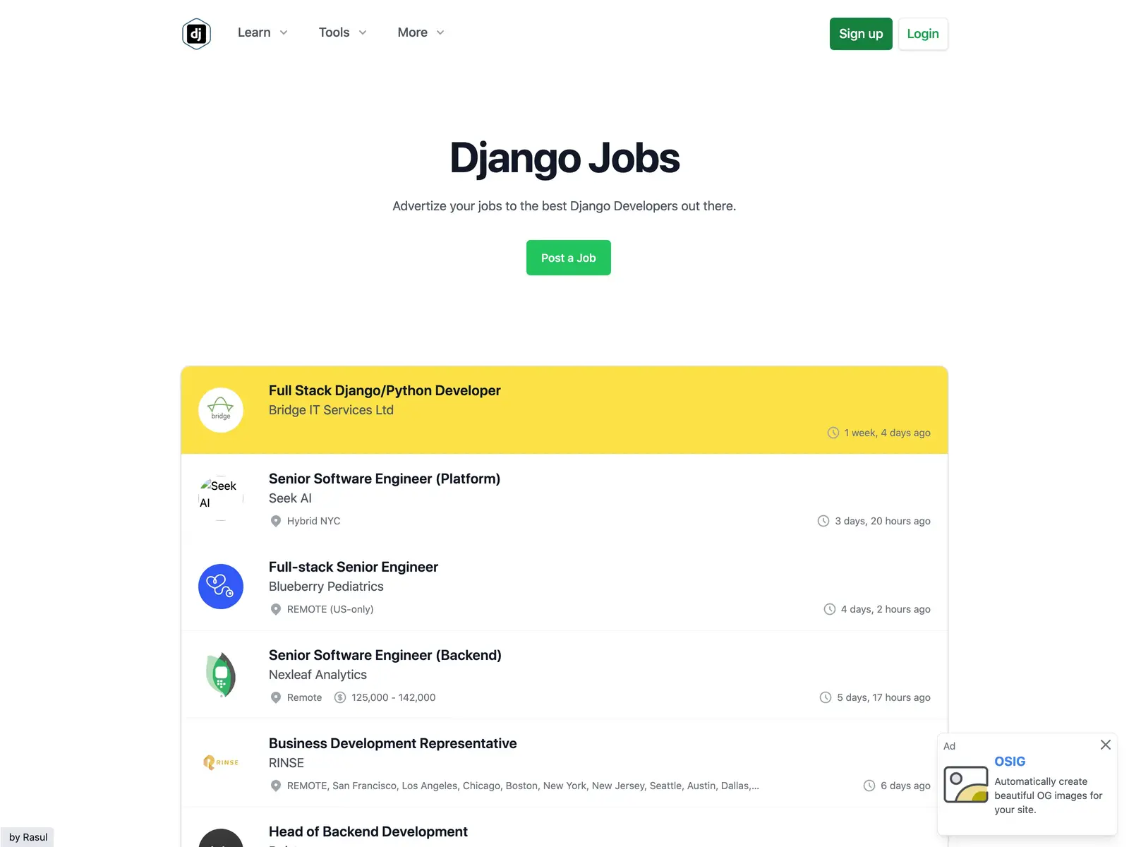 Screenshot of Django Jobs