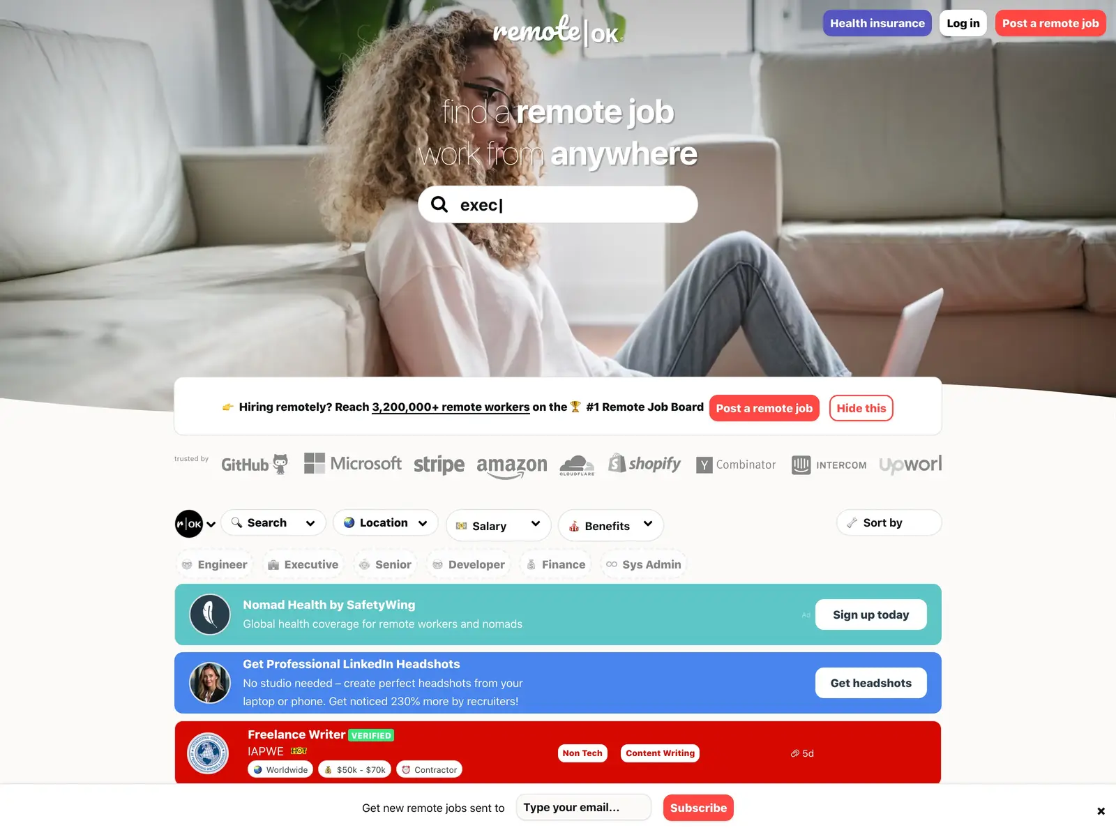 Screenshot of Remote OK