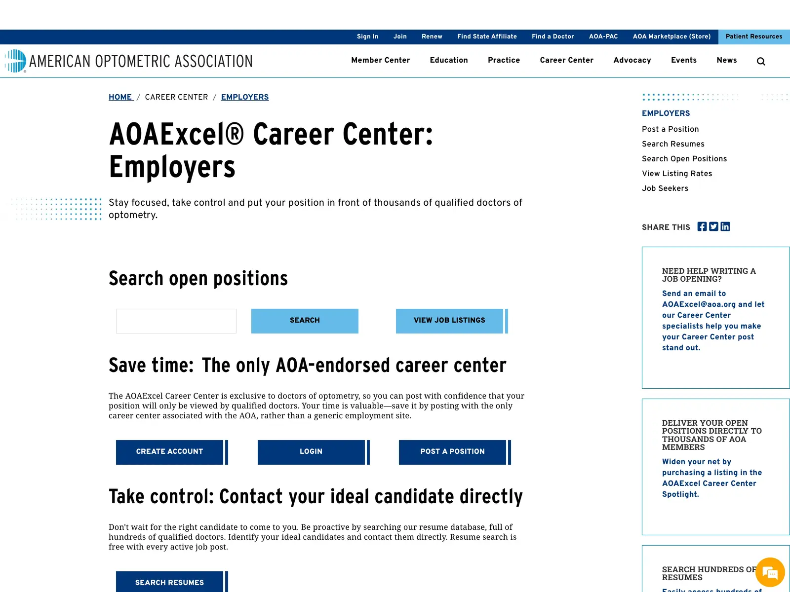 Screenshot of AOAExcel Career Center