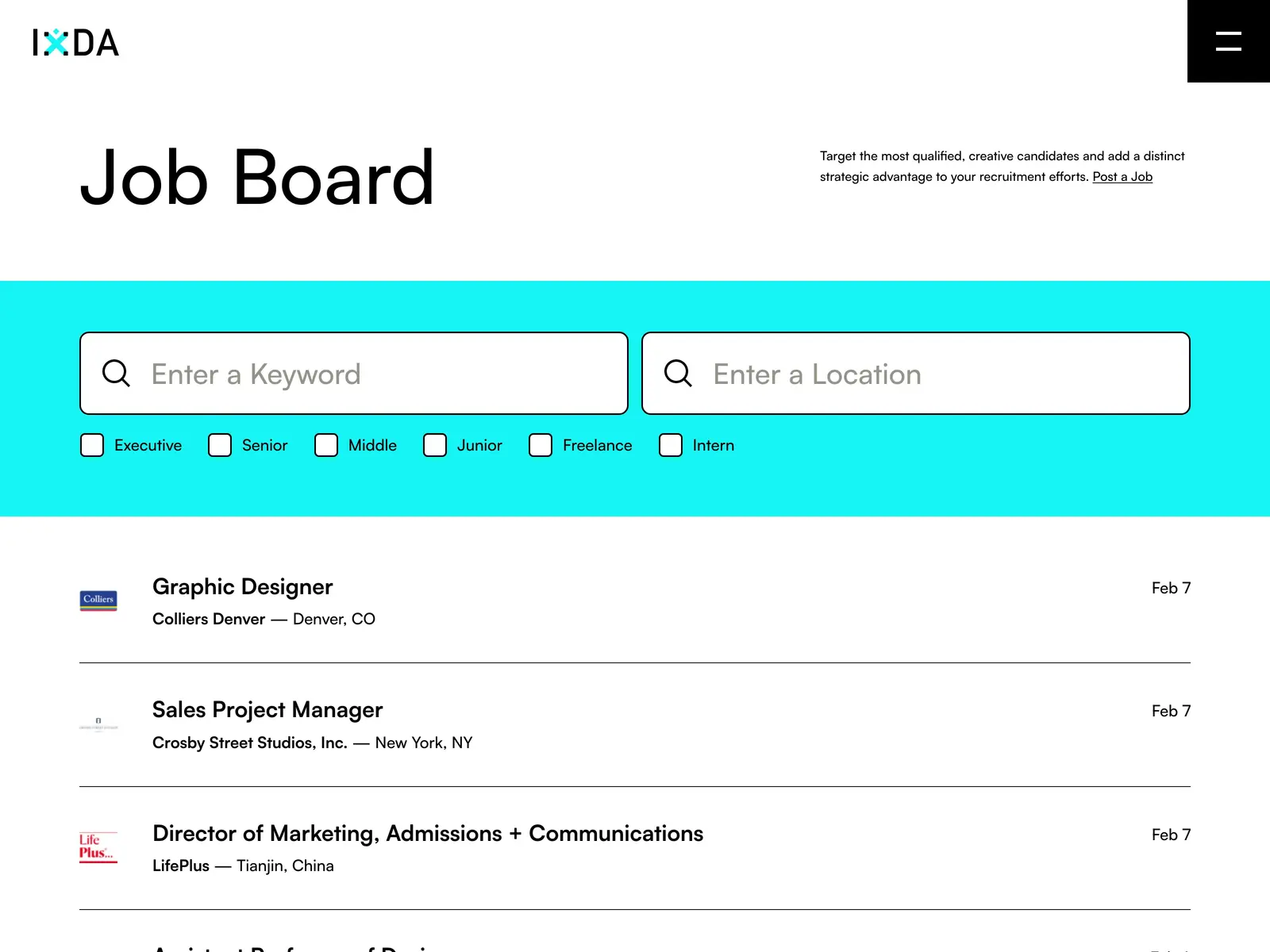 Screenshot of IxDA Job Board
