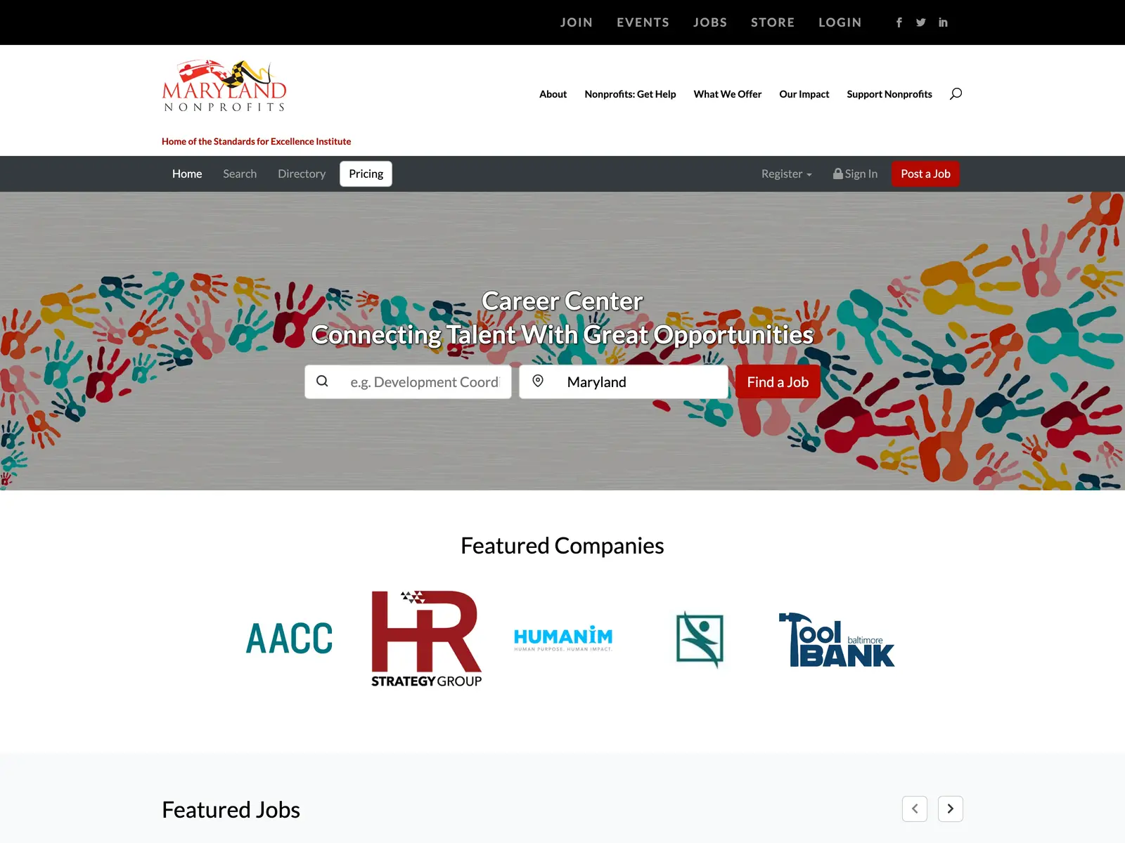 Screenshot of Maryland Nonprofits Career Center