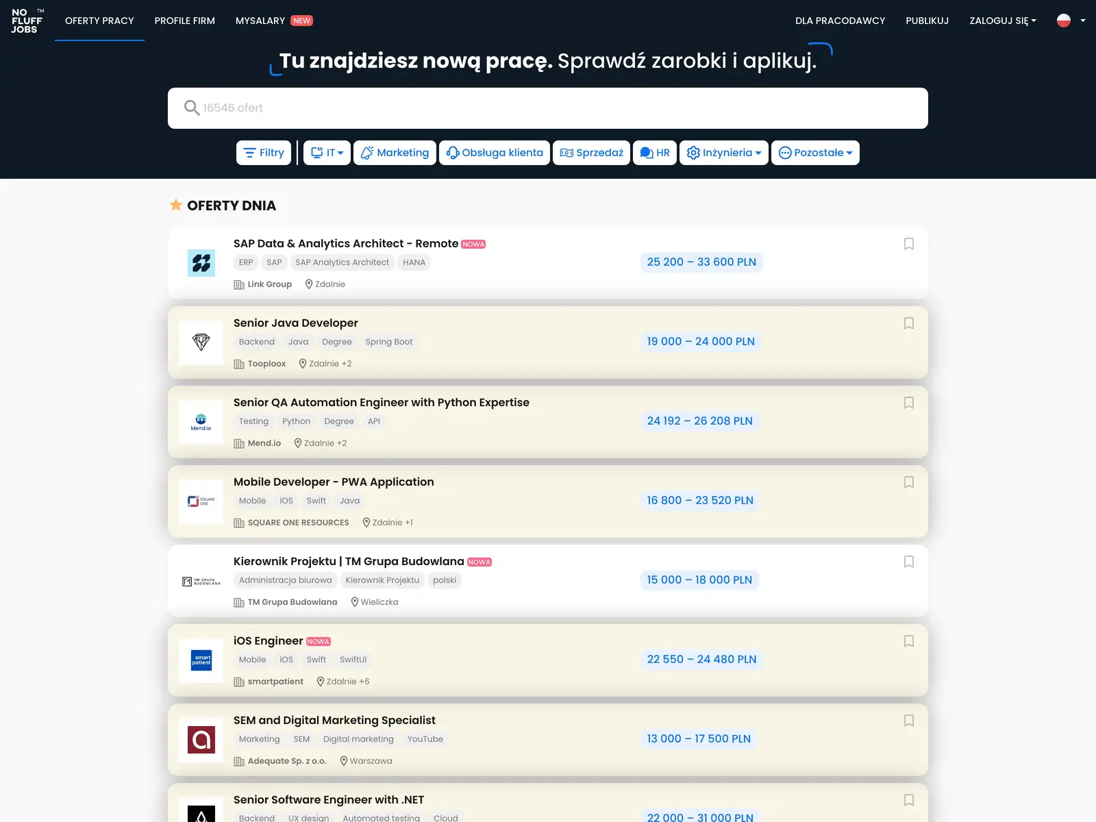 Screenshot of No Fluff Jobs