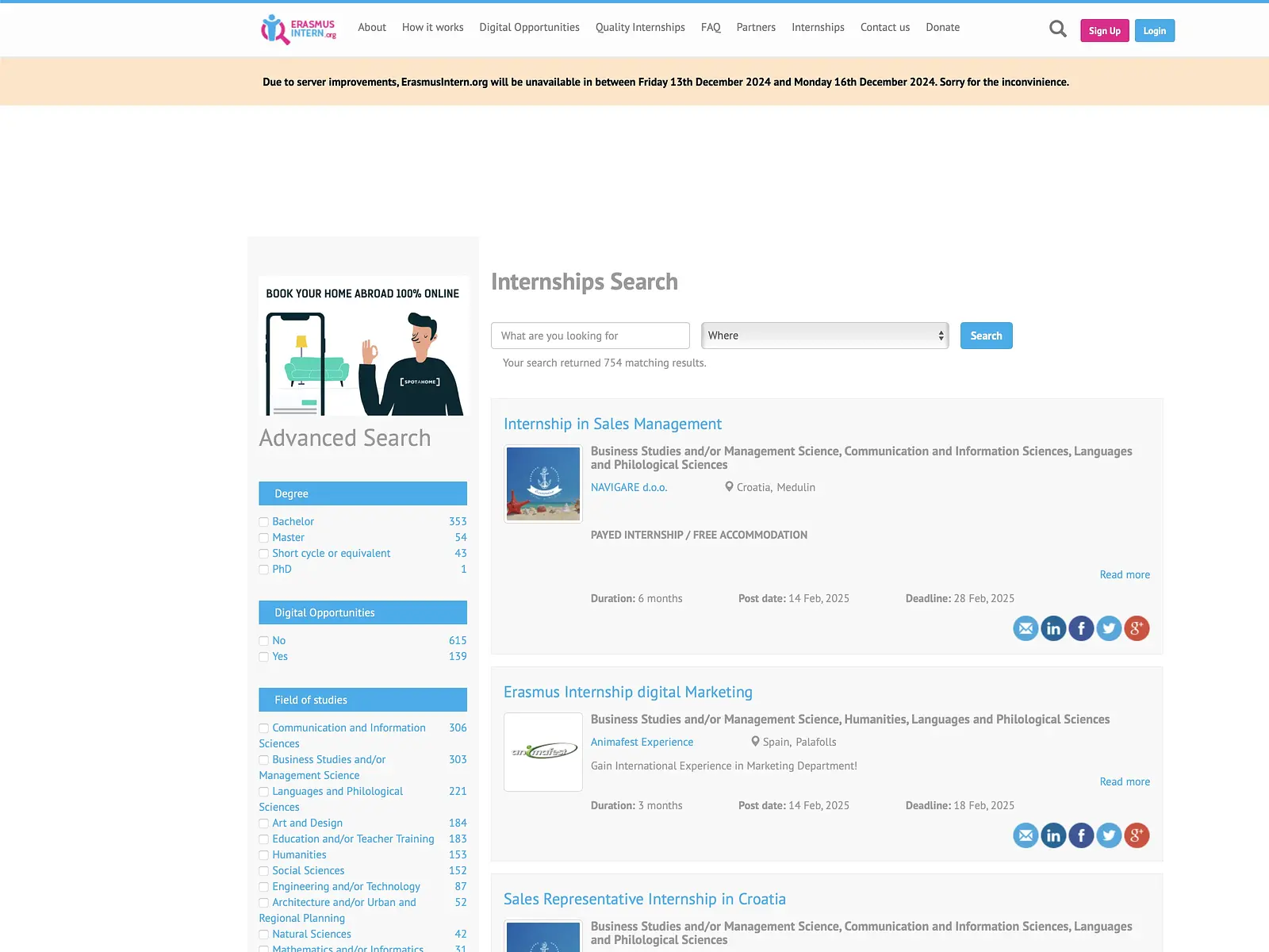 Screenshot of ERASMUSINTERN