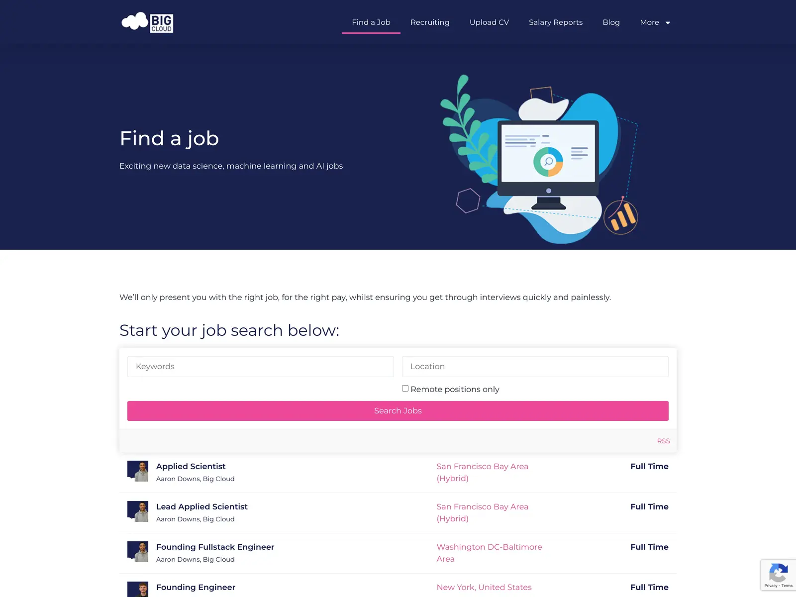 Screenshot of Find a Job - Big Cloud