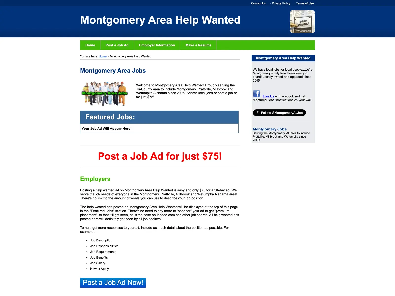 Screenshot of Montgomery Area Help Wanted