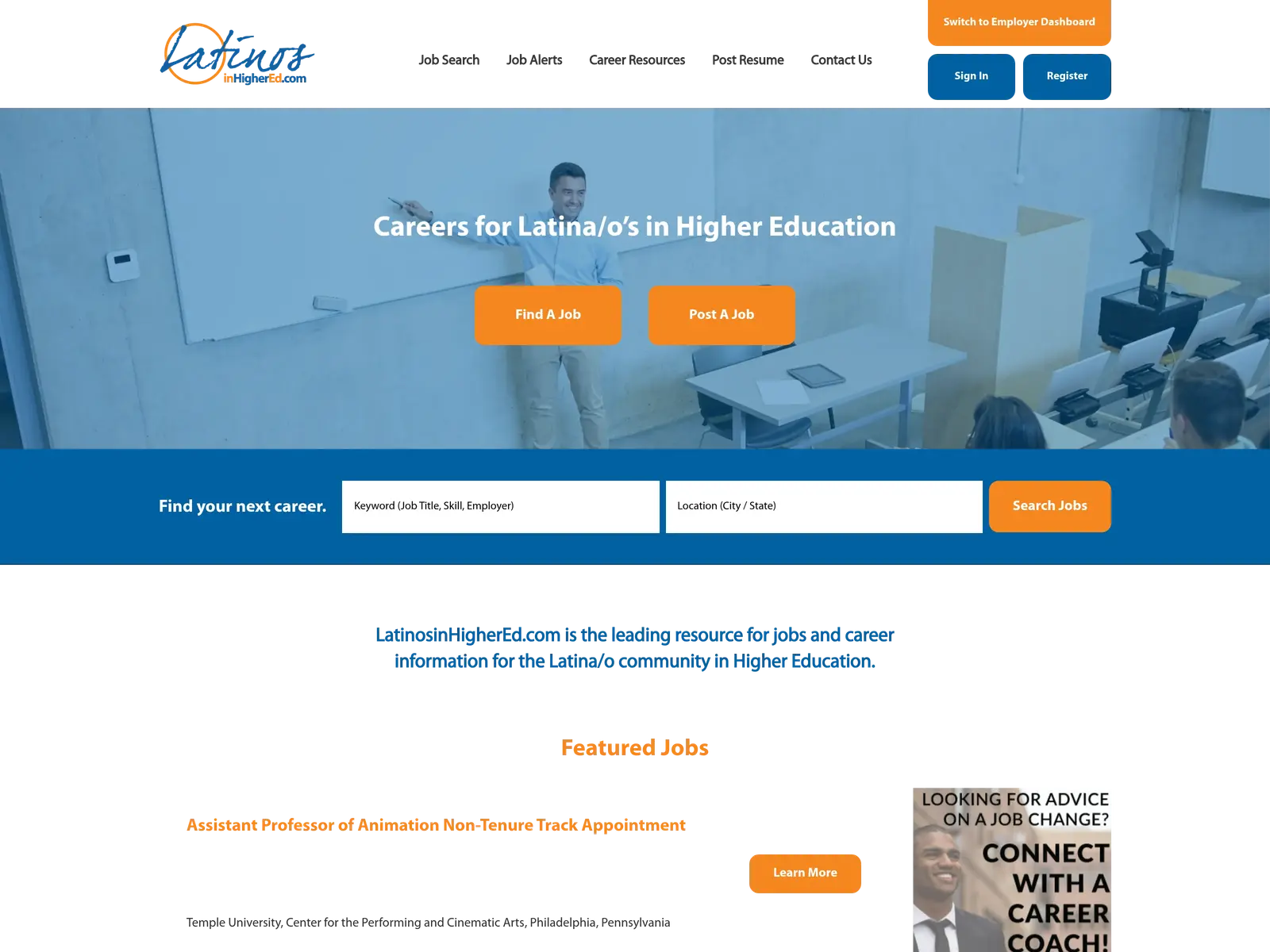 Screenshot of LatinosinHigherEd.com