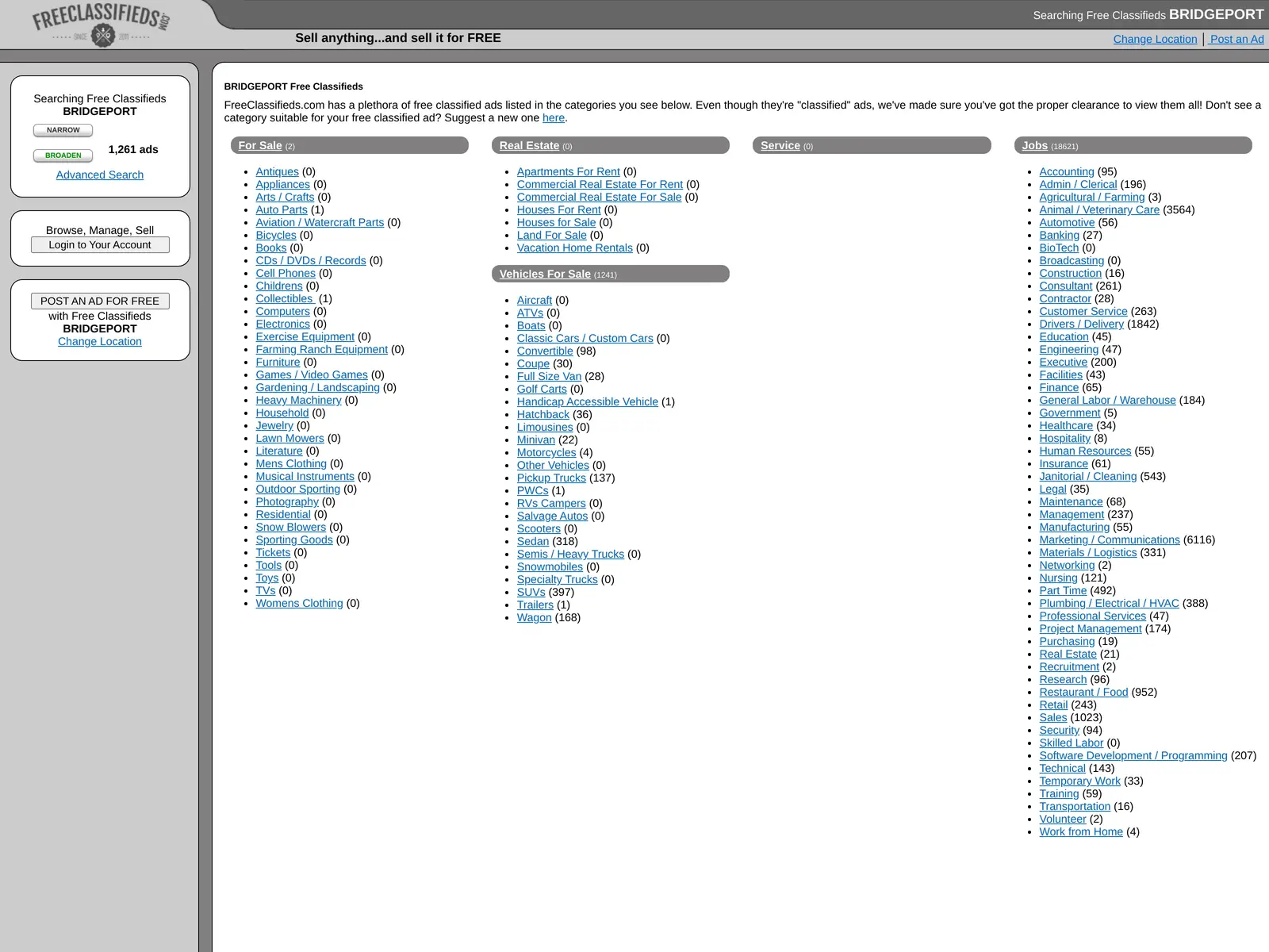 Screenshot of Free Classifieds BRIDGEPORT