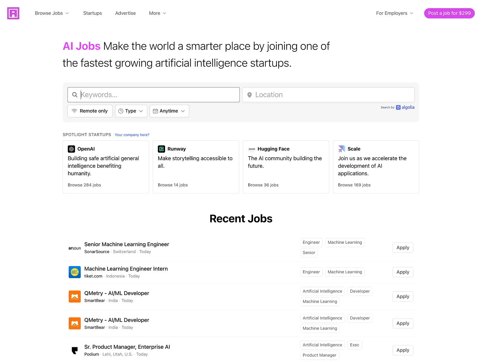 Screenshot of AI Jobs