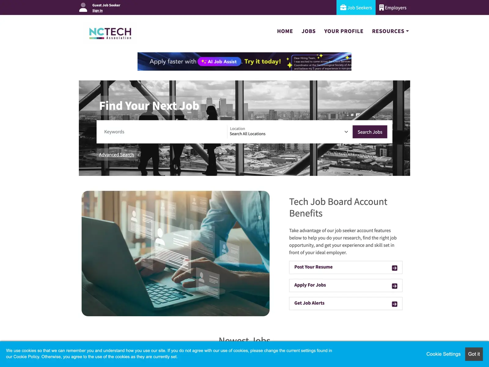 Screenshot of NC Tech Association Job Center